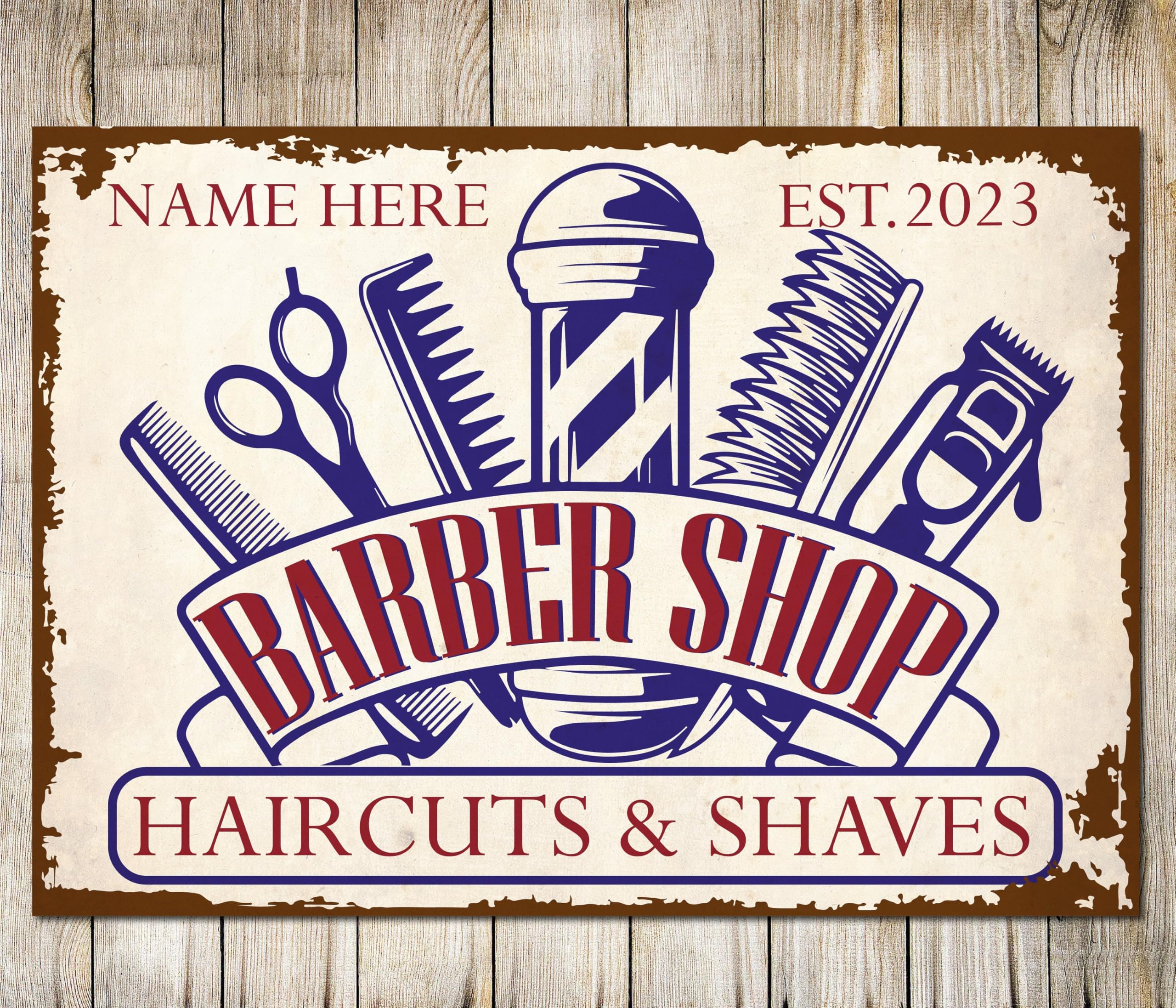 PERSONALISED Barber Shop Metal Retro Sign Hairdresser Decor Wall Art Plaque