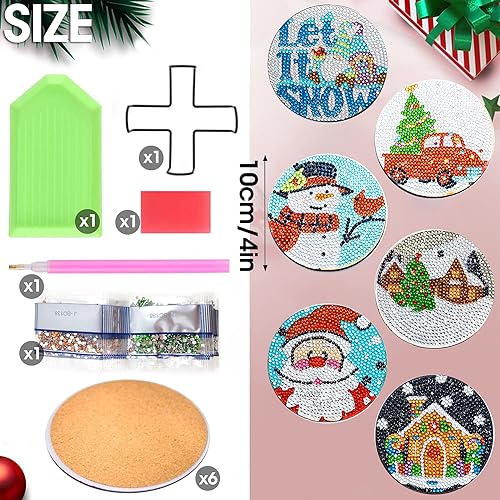 Miniatura 2 de SKRYUIE Juego de 6 piezas de kits de pintura de diamante 5D para posavasos de Navidad para adultos taladro completo, kits de pintura con diamantes