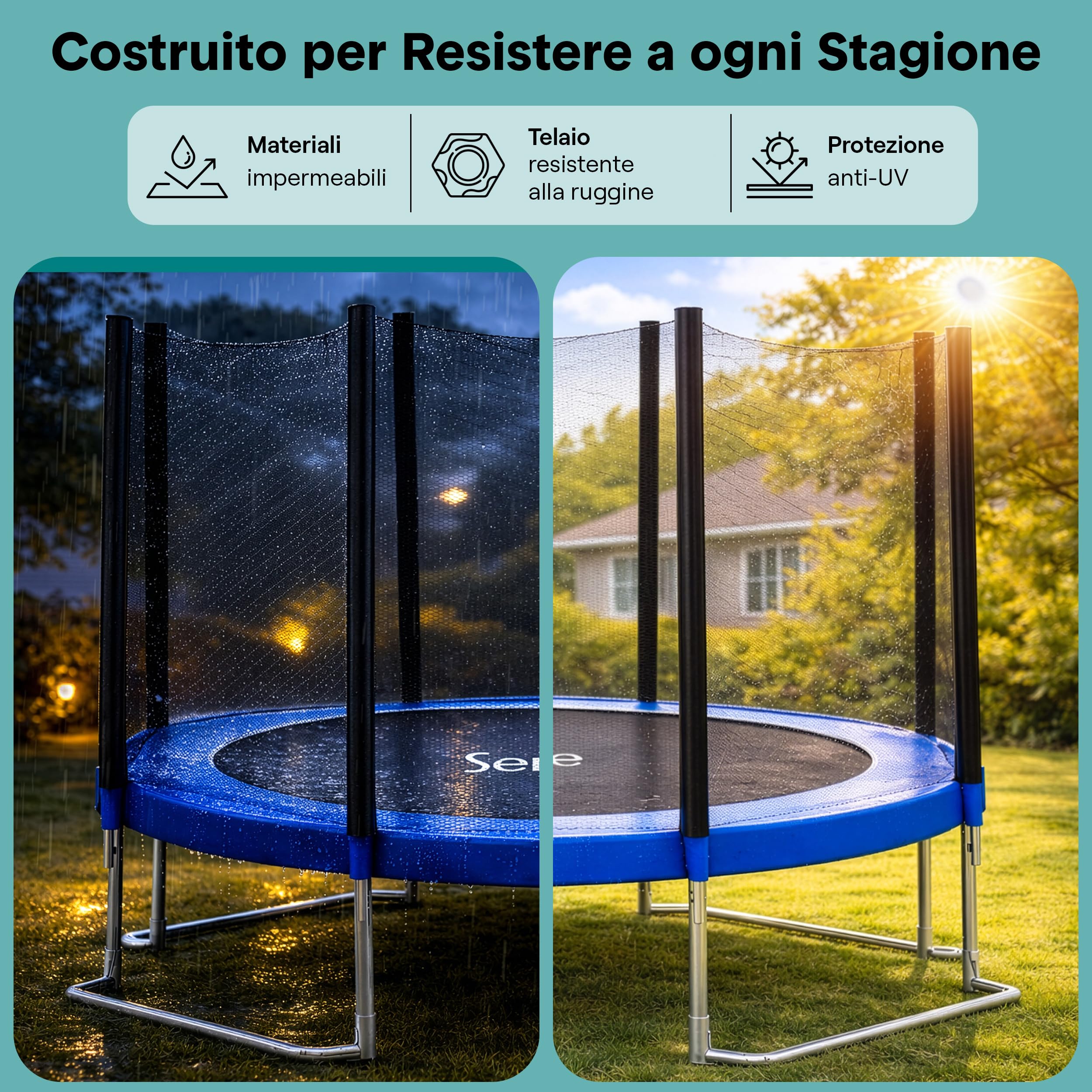SereneLife Trampolino Elastico per Bambini 305 cm, Tappeto Elastico Rotondo, Nero, con Rete di Sicurezza, Struttura Robusta per Esterno e Interno