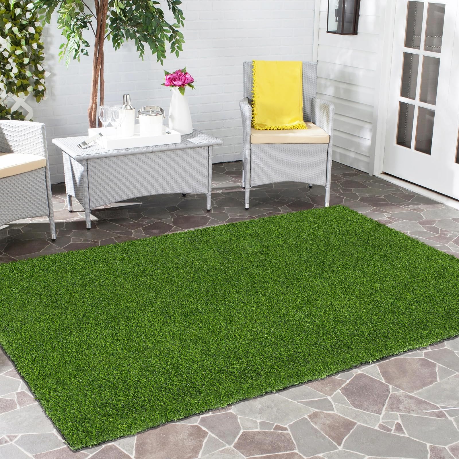 SHACOS Artificial Grass Rug 3x5 Feet 1.2 inch Outdoor Fake Grass Turf with Drainage Holes Grass Carpet Grass Mat for Patio Balcony Yard Lawn Deck Decor