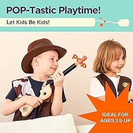 Black Toy Pop Gun for Kids - Wooden Toy Guns for Boys 3-7 Yrs Old - Fake Handgun with Sturdy Wood Finish & Plastic Popper Cap - Fun Hand Rifles & Pistol Toys for Small & Big Kid Play - Made in the USA