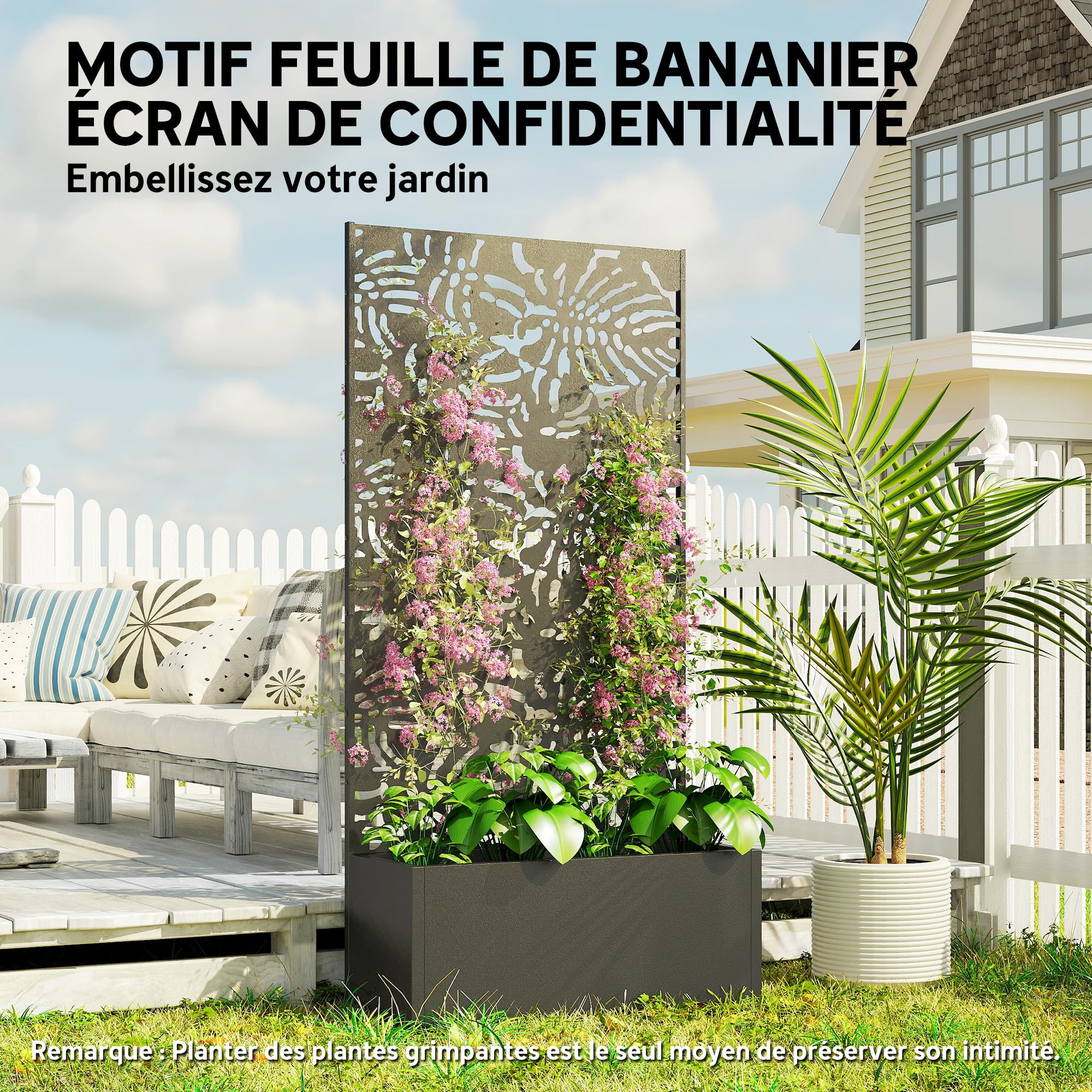 Outsunny Jardinière avec Treillis, Bac à Fleurs 90 x 35 x 180 cm Noir