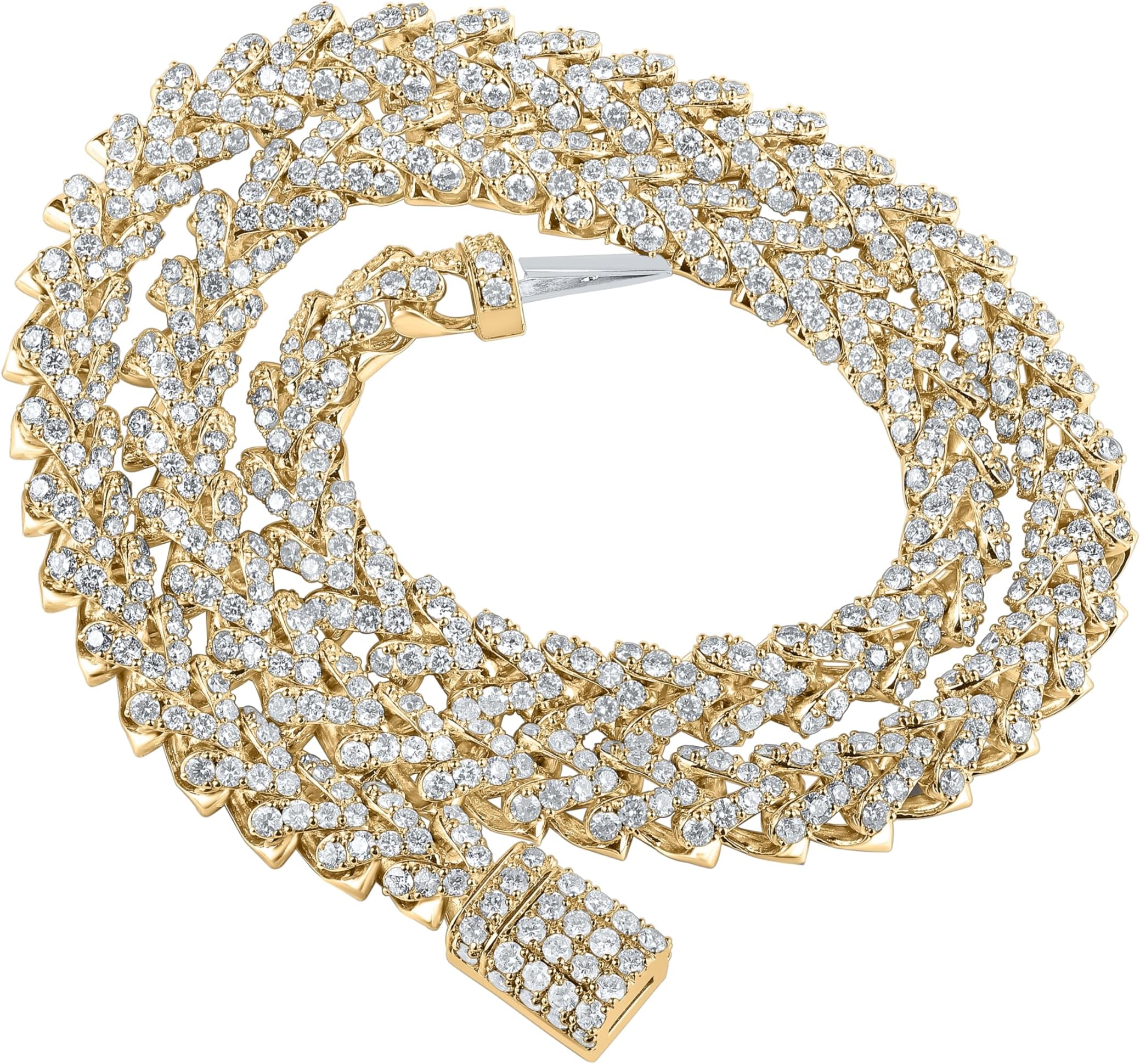 Jewels By Lux 10K Yellow Gold Mens Round Diamond Franco Link Chain Necklace Cttw, Length: 22.01 In, Width: 0.41 In