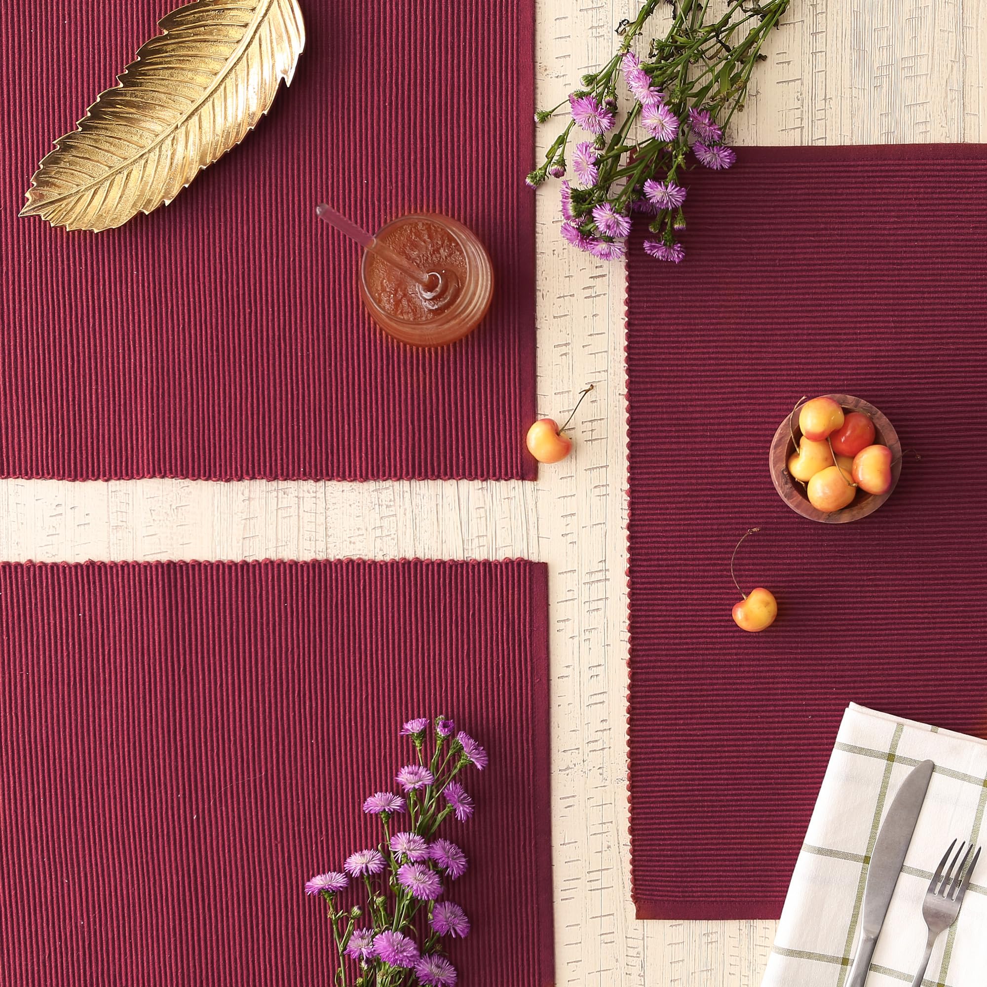 DII Basic Everyday Gerippte Tischset-Set, 100% Baumwolle, 33 x 48 cm, Scheunenrot, 6-teilig