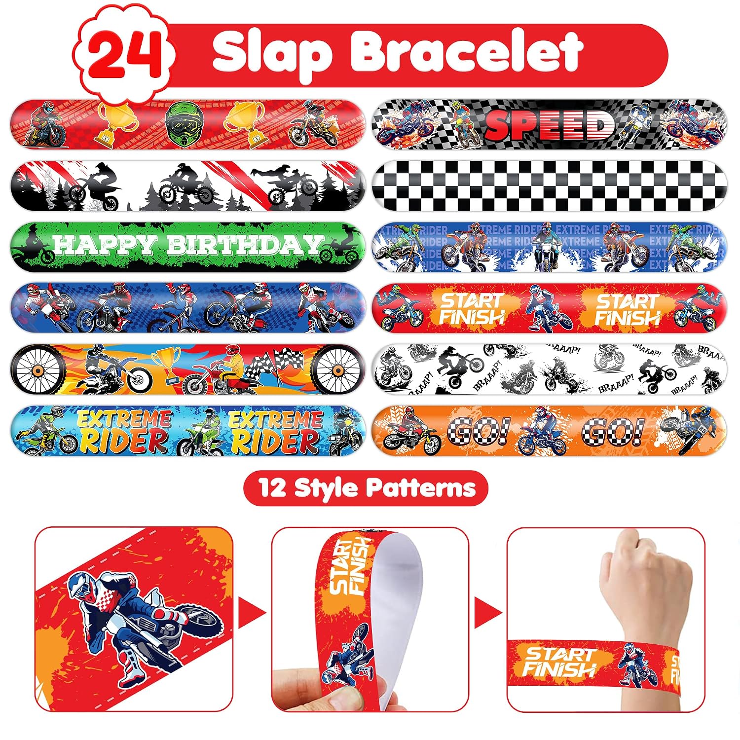 72PCS Dirt Bike Motorcycle Party Favors Decoration Tattoos & Slap Bracelets image 5