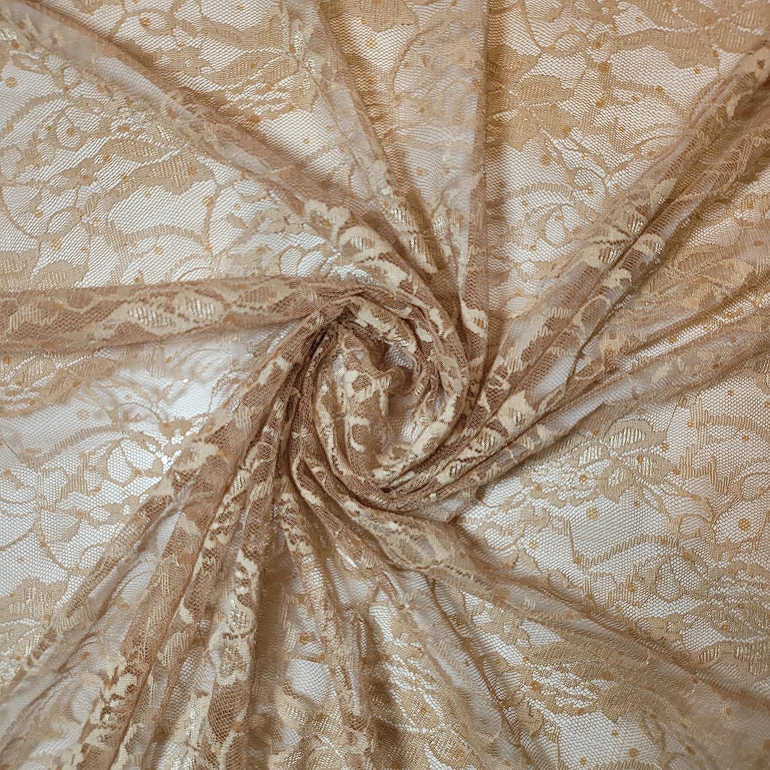 African Vintage Embroidery Bridal Nigerian French Embroidery Corded Budget Guipure Lace Mesh Net Fabric 54" Corded Budget Guipure Lace Mesh Net Fabric 54" (2 METER, Beige Gold Budget) — image 1