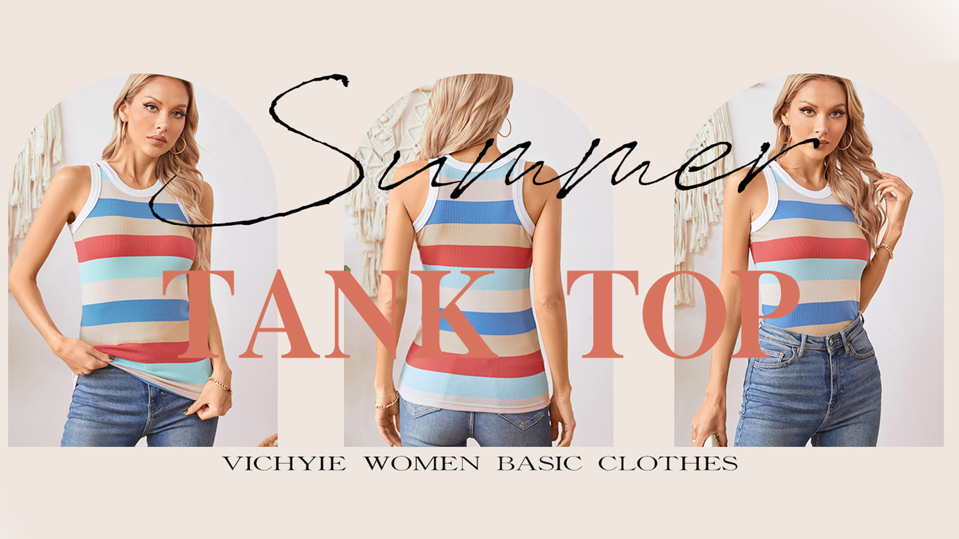 VICHYIE Women Ribbed Tank Top Summer Fitted Sleeveless Racerback