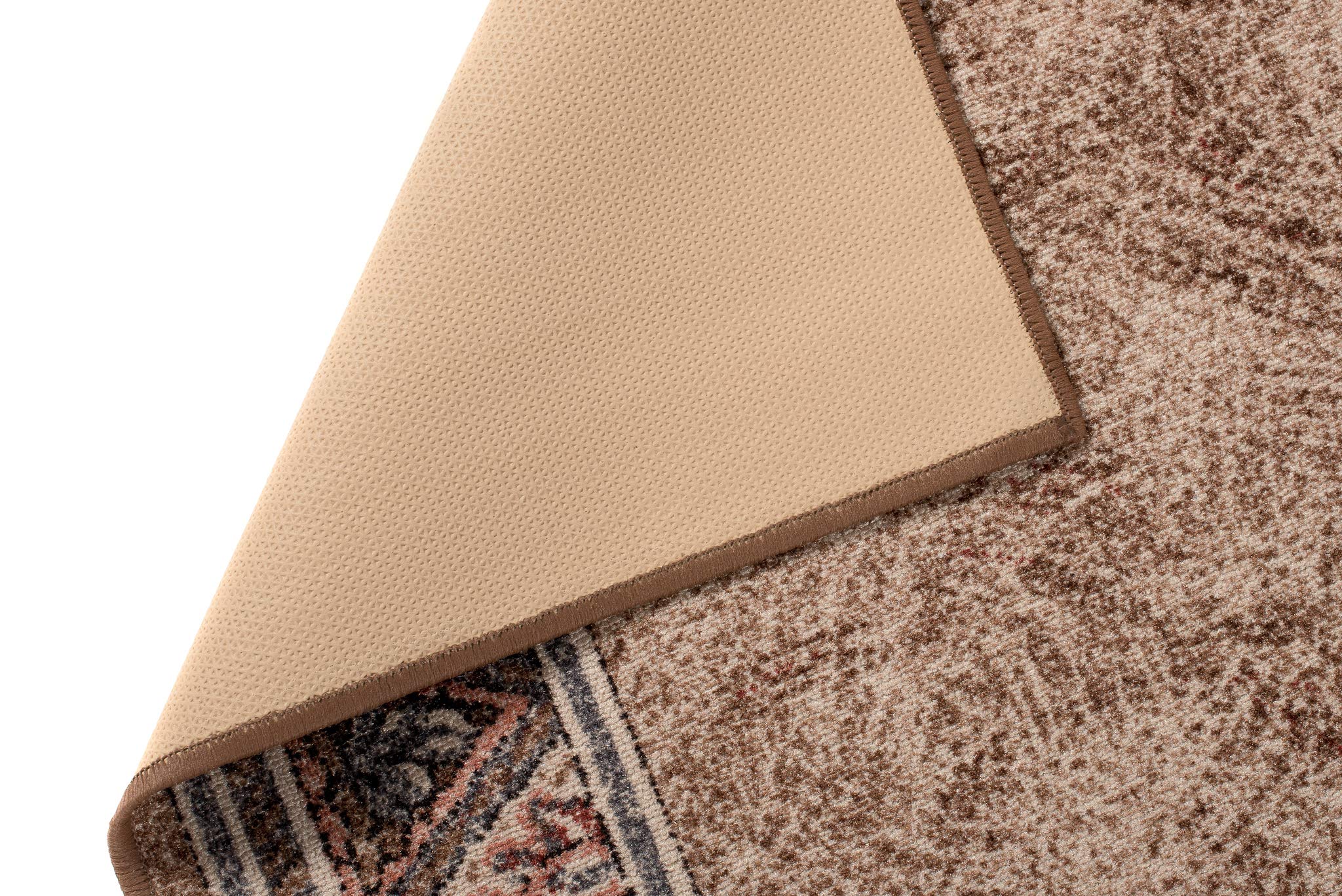 TAPISO Anti Rutsch Teppich Läufer rutschfest Brücke Meterware Oriental Floral Design Meliert Braun Beige Flur Küche Wohnzimmer 67 x 300 cm