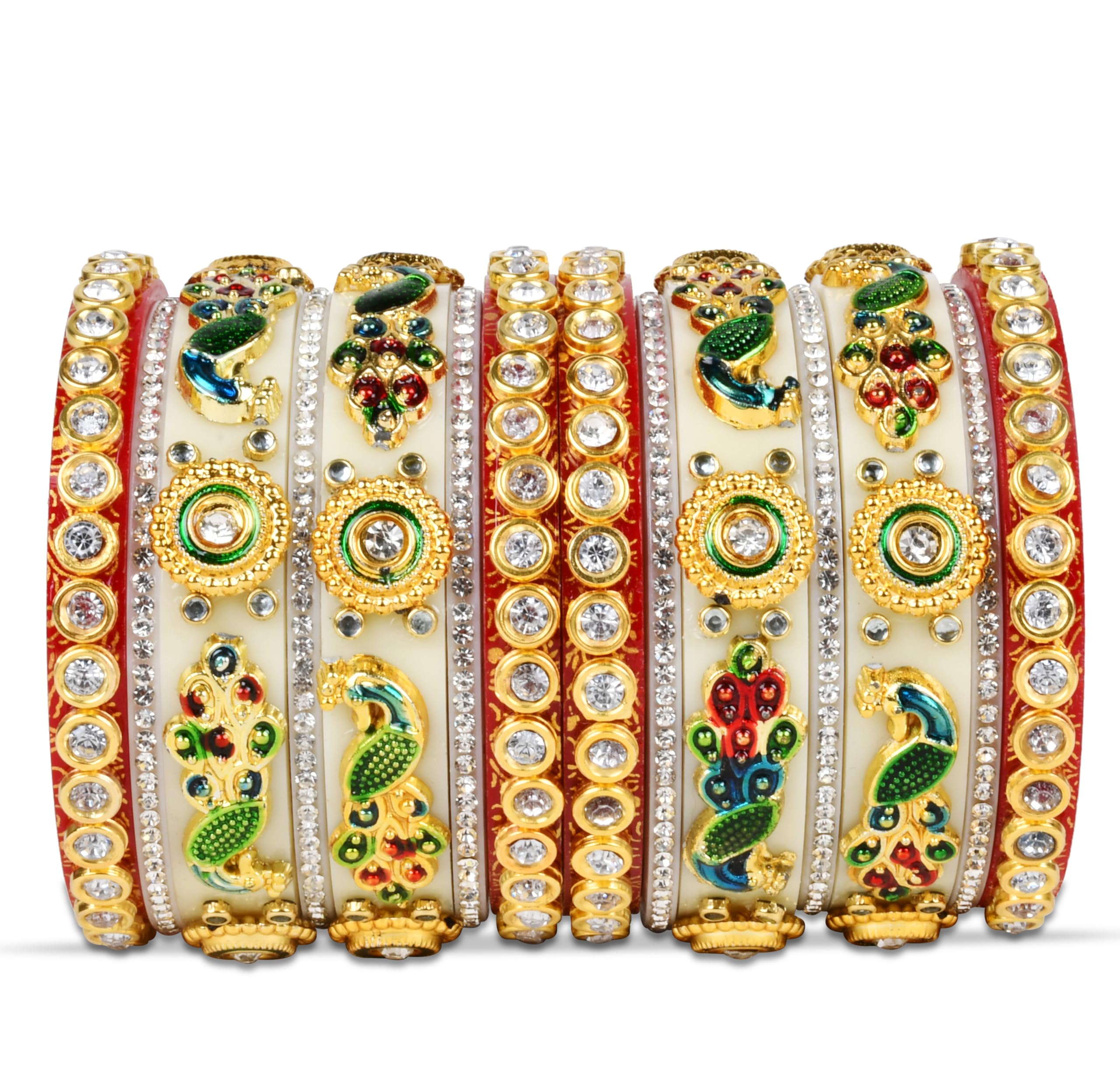 EMERY Multicolour Peacock Chuda Bangles Set - Pack of 14 Bangles in 7 Vibrant Colors, Rajwada Design, Engagements, and Festivals - Perfect for Women, Girls, and Brides with white nikhar (White, 2.8) (B0CT3W295Q) Amazon Price History, Amazon Price Tracker