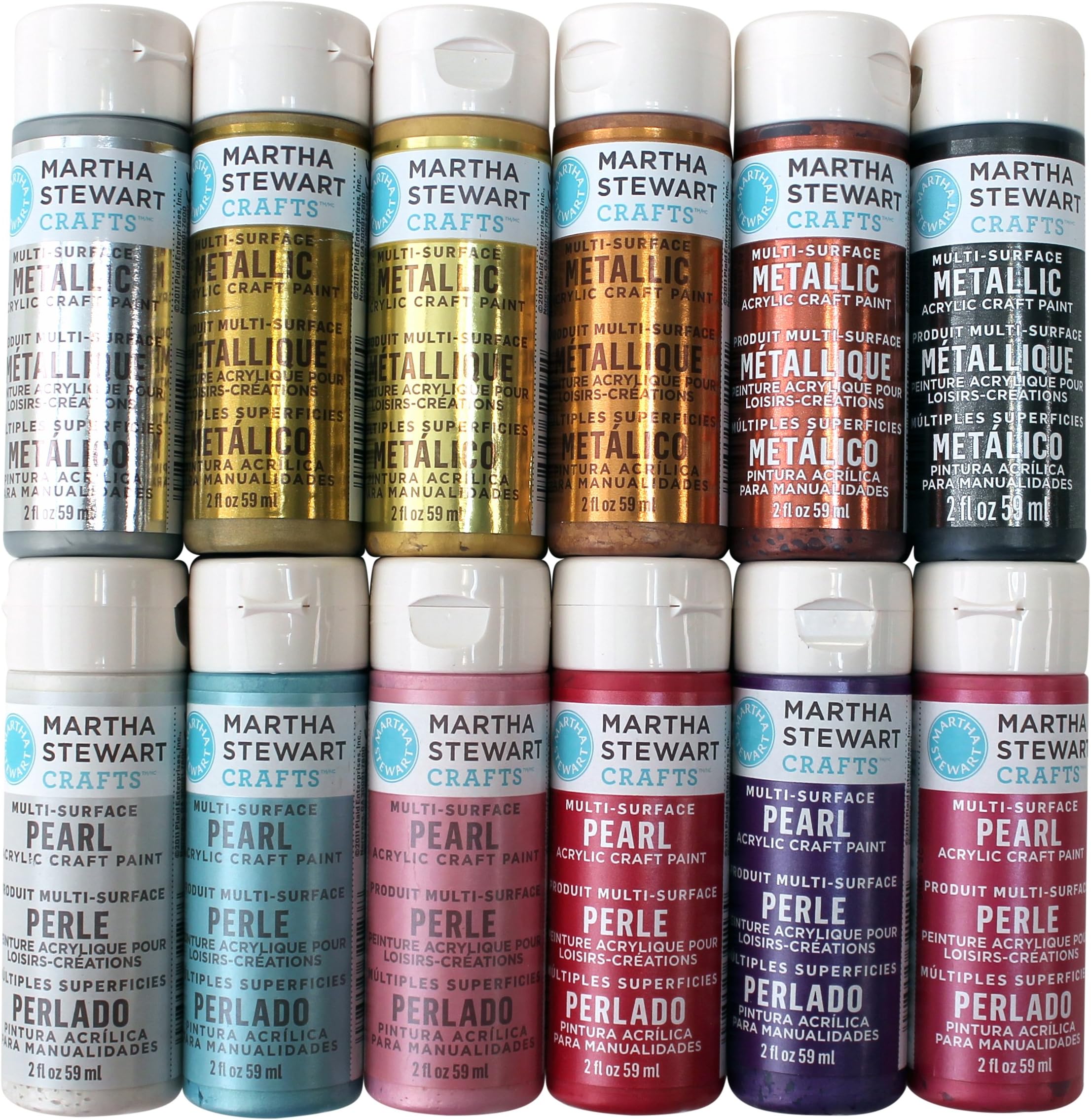Martha Stewart Crafts Multi-Surface Acrylic Craft Paint Set (2-Ounce), Metallic and Pearl Colors