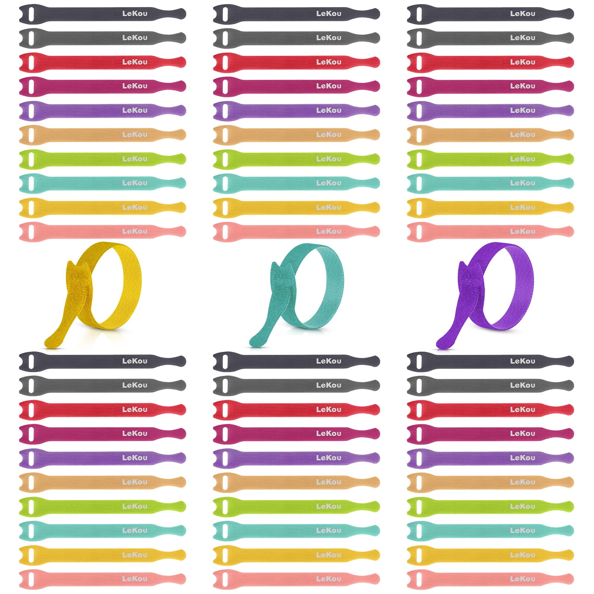 Lekou Cable Ties, 60 PCS 6 Inch Fastening Cable Straps, Reusable Hook and Loop Straps Wire Management, Cord Organizer Ties for Home Desk Office