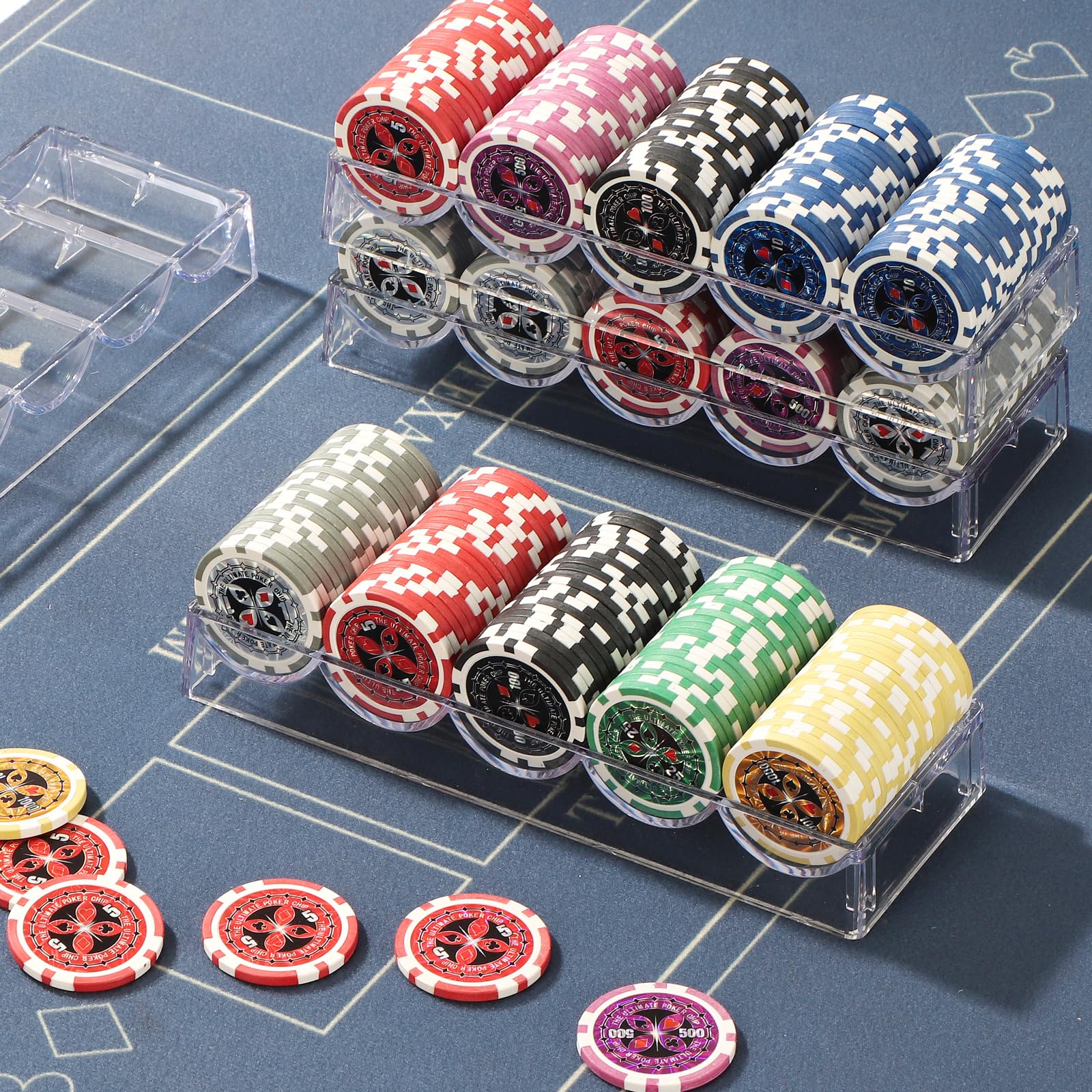 Plateau de jetons de poker en acrylique transparent pour 100 jetons de casino standard, convient pour le Texas Hold'em, le Blackjack, les jeux, les clubs de poker, les fêtes ou les soirées