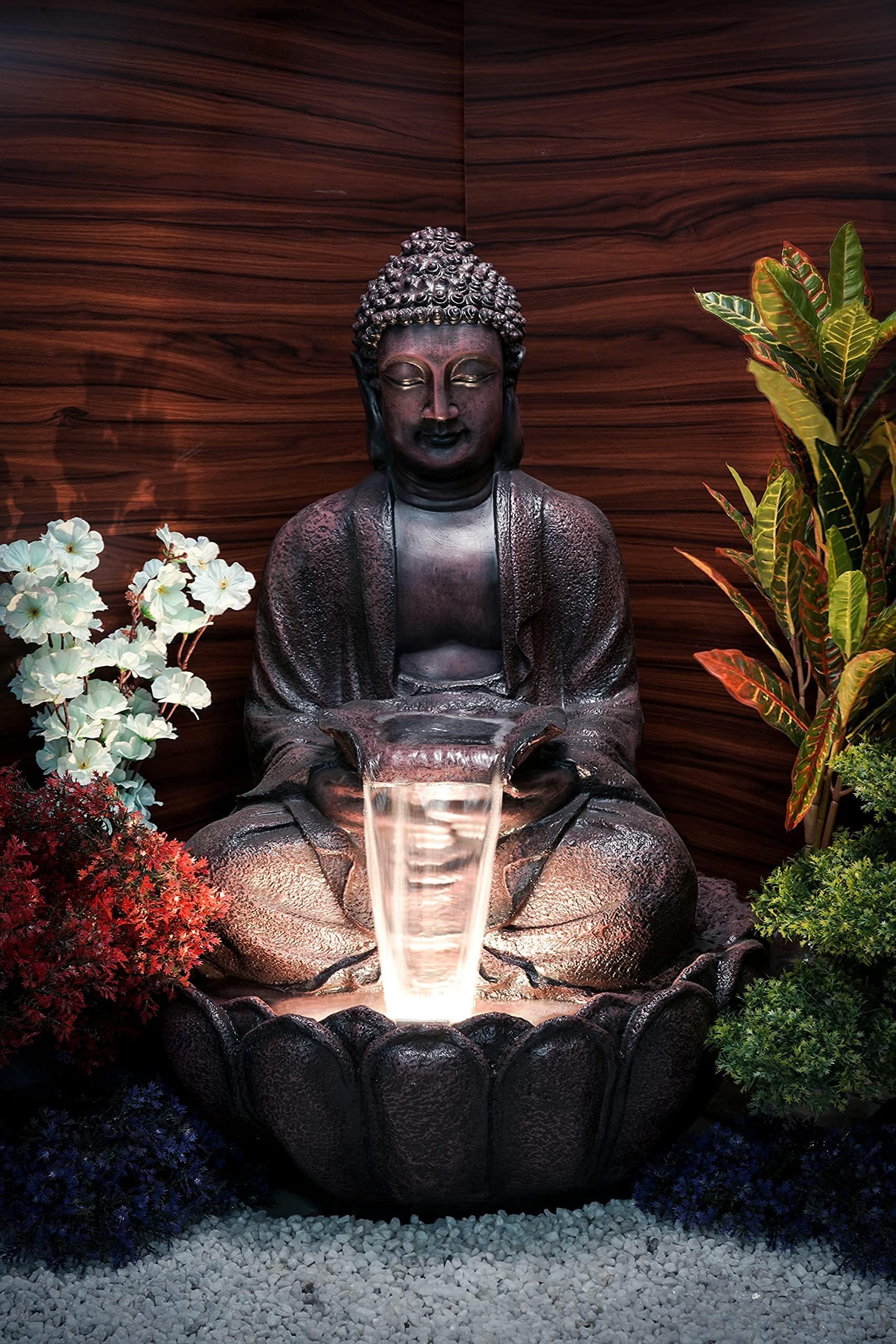 EXPLEASIA Lotus Buddha Water Fountain Indoor Water Fountain Big Size Garden vastu Fountain 3 feet (Brown)