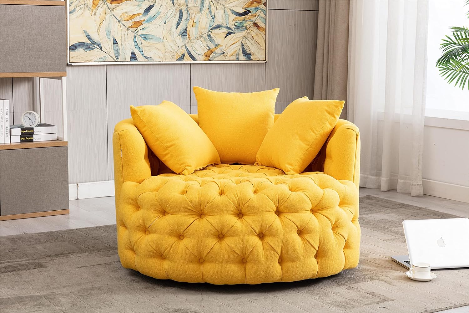 Amazon.com: ERYE Oversized Swivel Accent Barrel Chair Linen Tufted ...