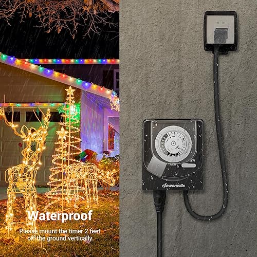 Miniatura 4 de DEWENWILS - Temporizador de luz mecánica de 24 horas con cable de 2 pies de largo, temporizador eléctrico impermeable con toma de tierra,