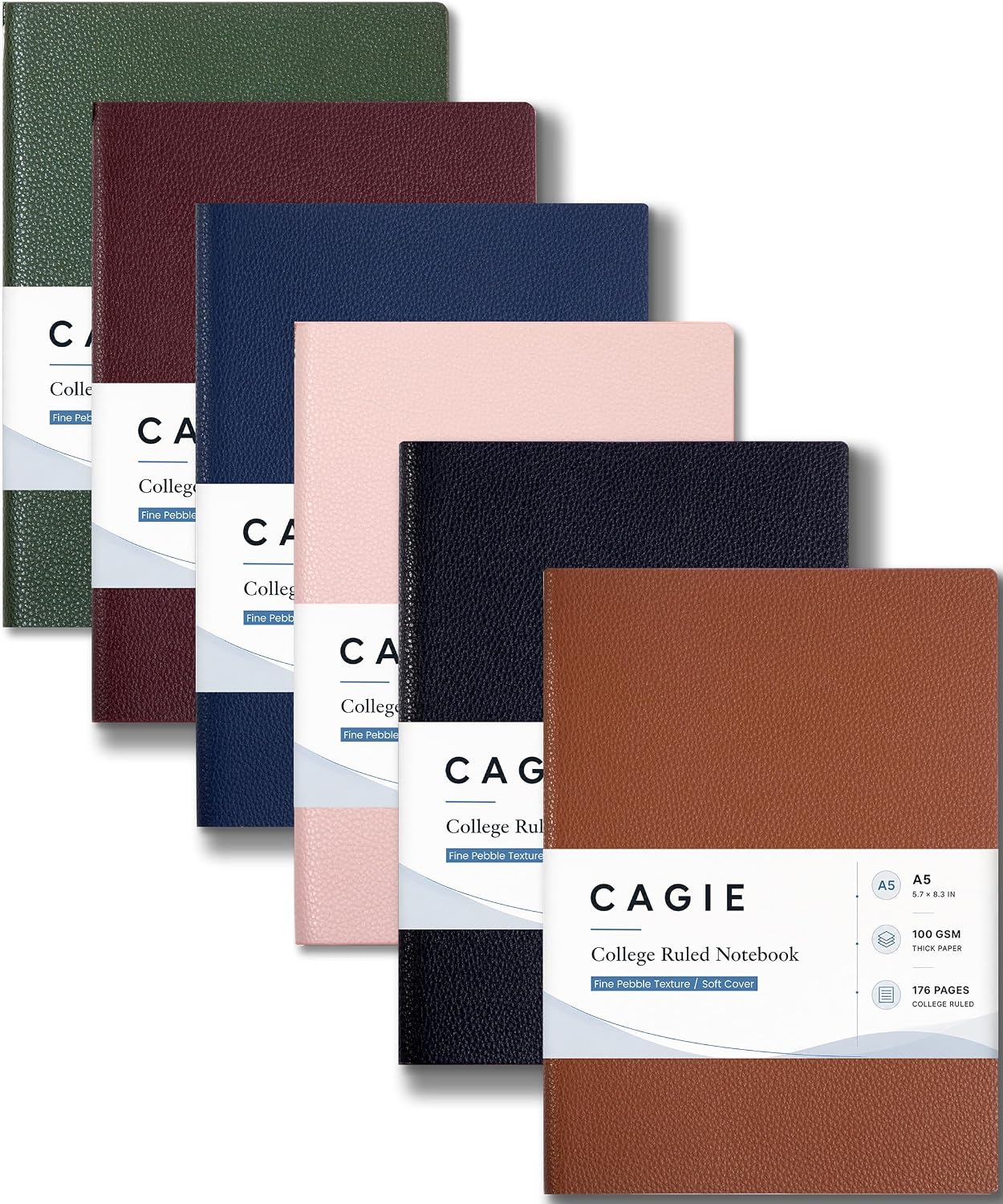 CAGIE College Ruled Journal for Men & Women, Softcover A5 Leather Notebook