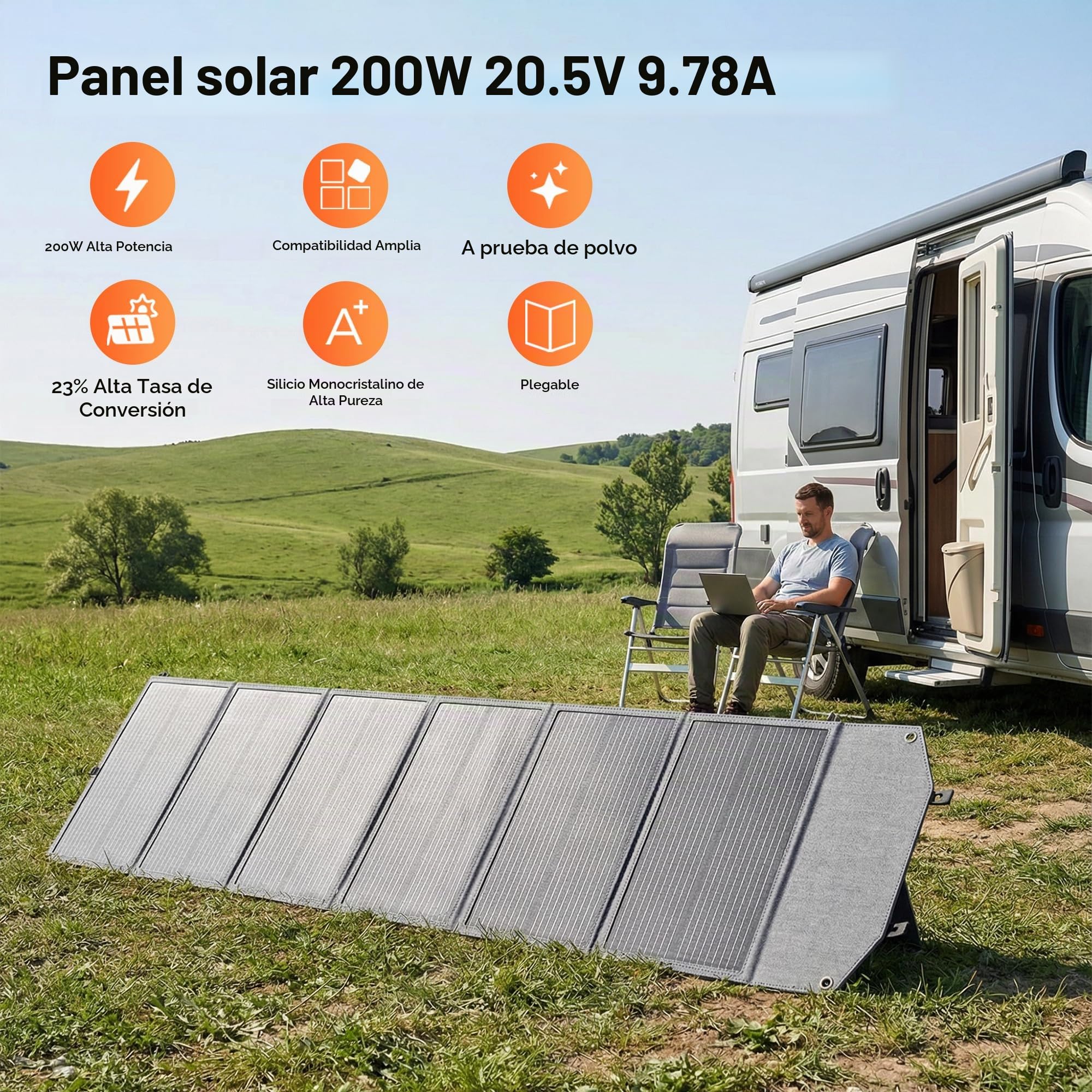 Panel solar plegable 200W IP65 impermeable, Kit de paneles solares, compacto y ligero, cargador solar portátil para RV, portátil, generador solar, furgoneta, camping fuera de la red