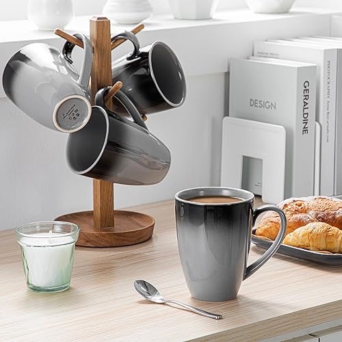 Miniatura 6 de LOVECASA Juego de 4 tazas de café, tazas de porcelana de 20 onzas para café, té, cacao, capuchino, café con leche y leche, diseño de mango grande,