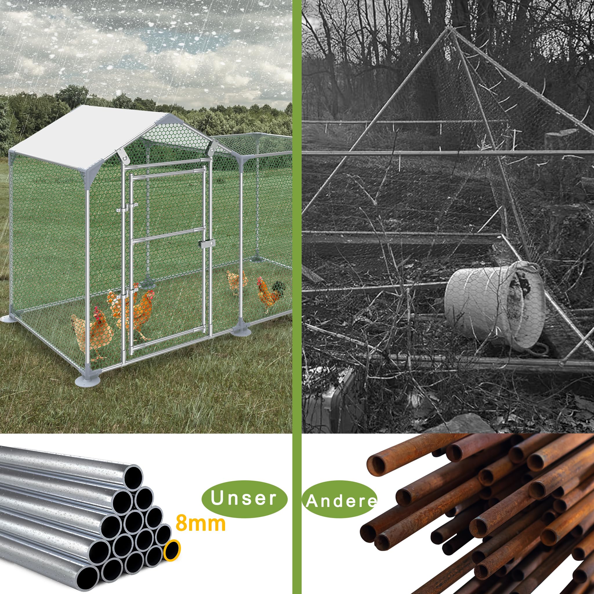 YRHome Gallinero para gallineros, 2 x 1 x 1,5 m, con marco de acero galvanizado con PE