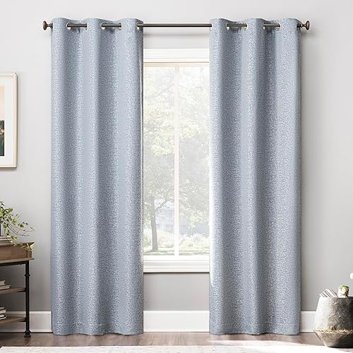 Sun Zero Solana 2-Pack Abstract Magnetic Closure 100% Total Blackout Grommet Curtain Panel Pair, Light Blue, 36" W x 63" L (2 Panels)