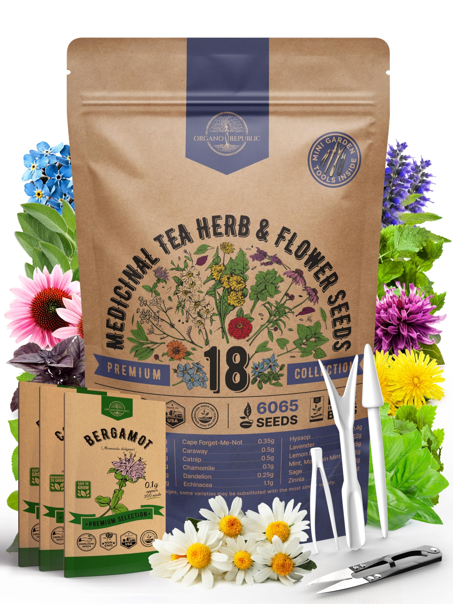Sponsored Ad - 18 Medicinal Tea Herb & Flower Seeds Variety Pack - 6,100+ Non-GMO Heirloom Flower Seeds for Outdoor and Indoor Home Gardening, Including Anise, Borage, Catnip, Chamomile, Dandelion, Lavender, Sage