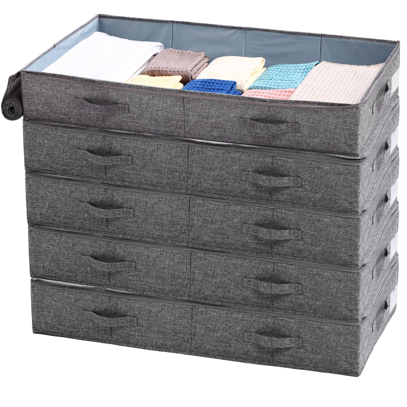Silkfly 5 Pack Under Bed Storage Containers Foldable Blanket Storage Bags with Zipper Under Bed Storage Bins with Lids Fabric Blanket Box for Clothes Shoe Organizer, 39.37 x 16.93 x 5.91 Inch, Grey