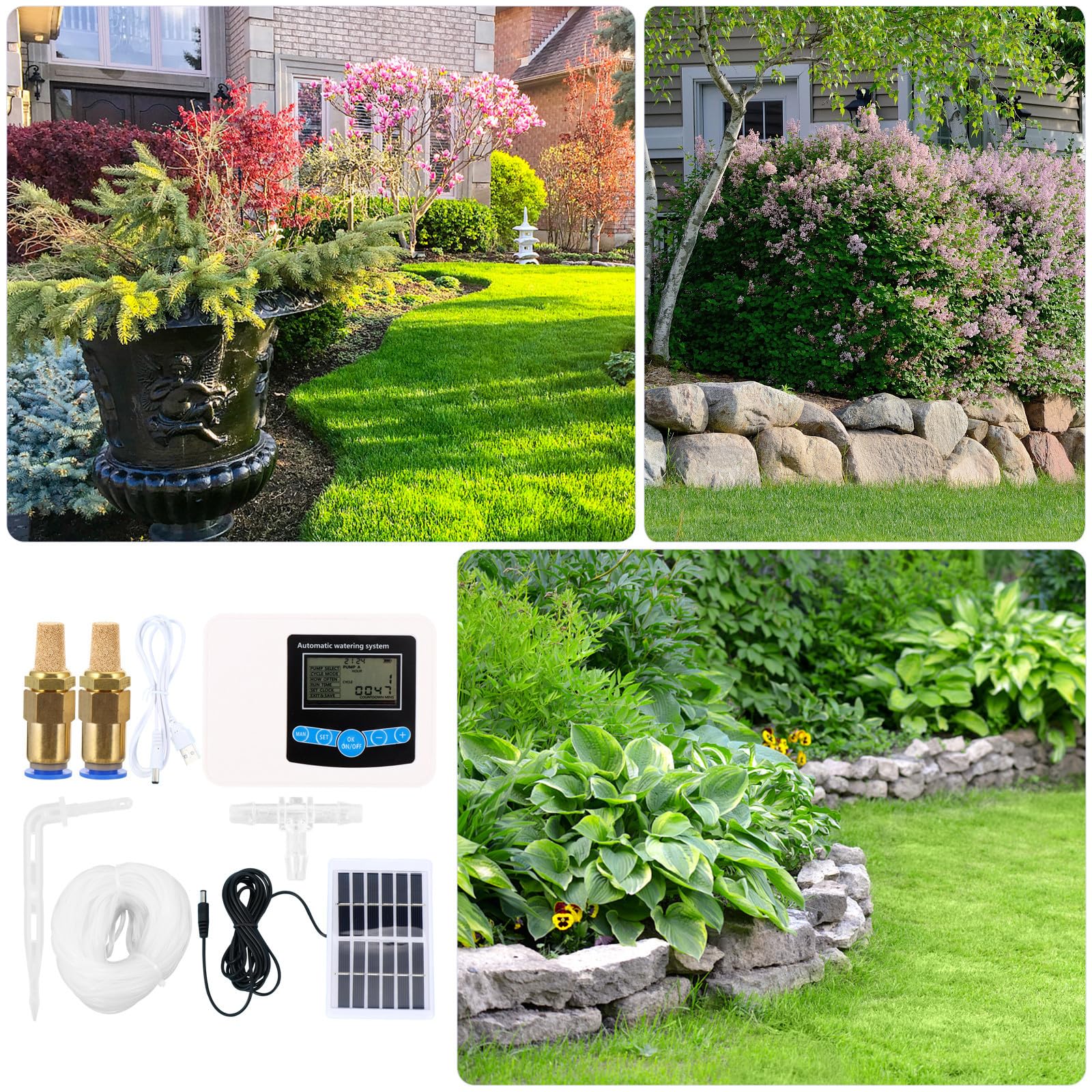Yardenfun Temporizador de Riego Digital Doble Bomba para Jardín y Uso Doméstico, Instalación Sencilla y Carga Dual, Controlador Automático de Agua Accesorios Completos