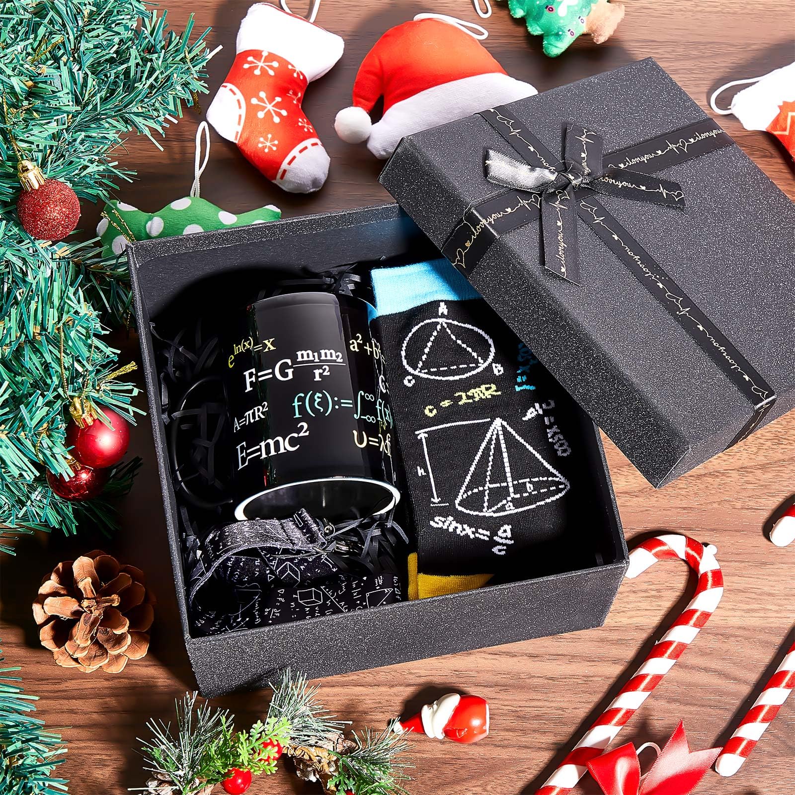 Layhit 4 Pcs Math Teacher Appreciation Gift Graduation Gifts 12 oz Coffee Mug Math Socks Lanyards Keychain with Gifts Box for Men Women Teens Teacher Birthday Teachers Day Christmas