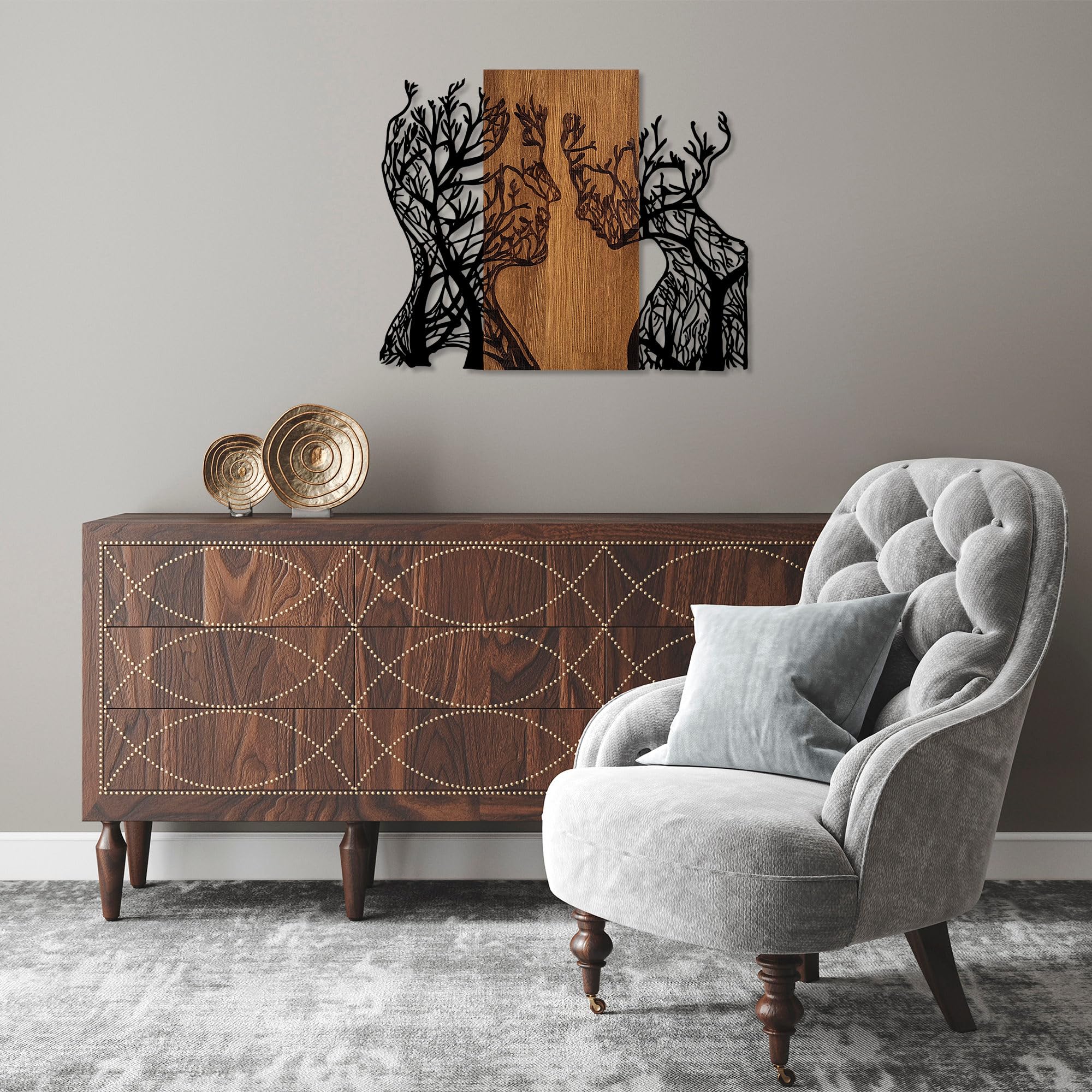 Décoration murale bois et métal Wallity : le charme du noyer dans votre salon