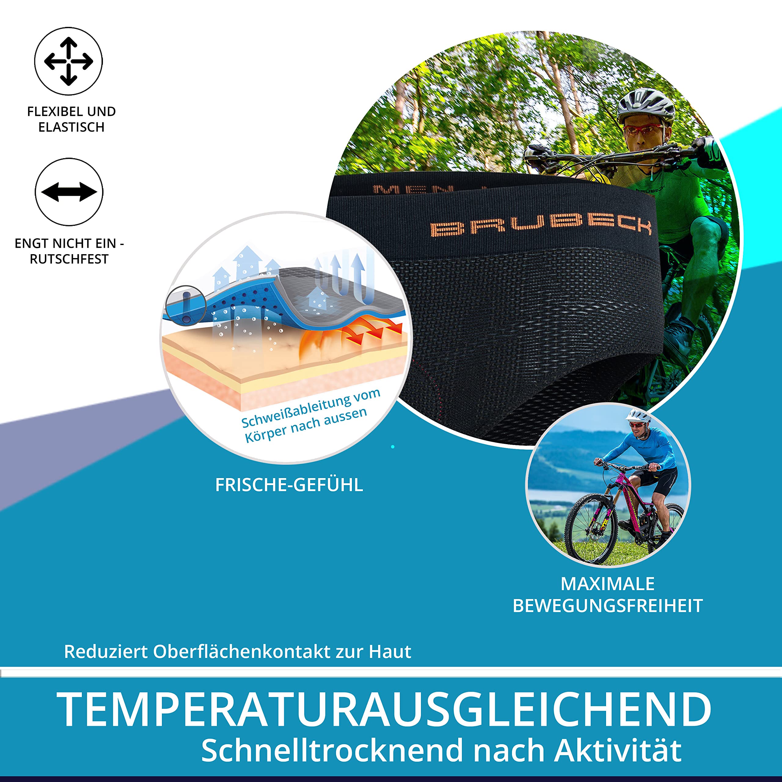 BRUBECK LB00120 Herren Radhose mit Polsterung | gepolstert | atmungsaktiv | schnelltrocknend | LB00120