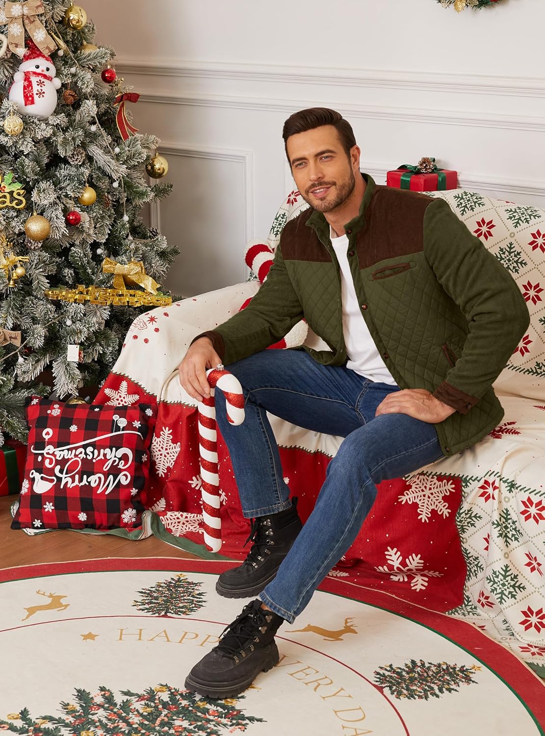 Zaitun Men's Diamond Quilted Puffer Down Jacket Lightweight Warm Windproof Puffer Jacket Coat Casual Button Down Shirts - Image 3