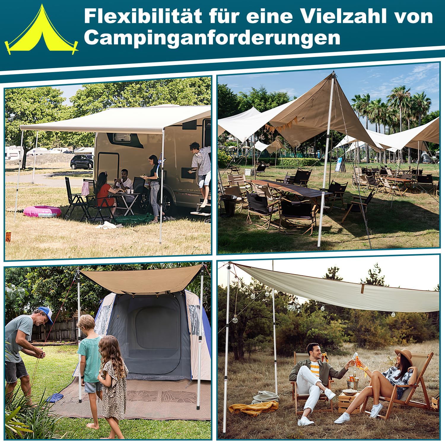 Zeltstangen Aluminiumlegierung Höhenverstellbar, Stabil & Wetterfestes Zeltgestänge für Camping, Trekking & Outdoor, Universell für Zelt, Tarp, Sonnensegel, Plane & Wetterschutz