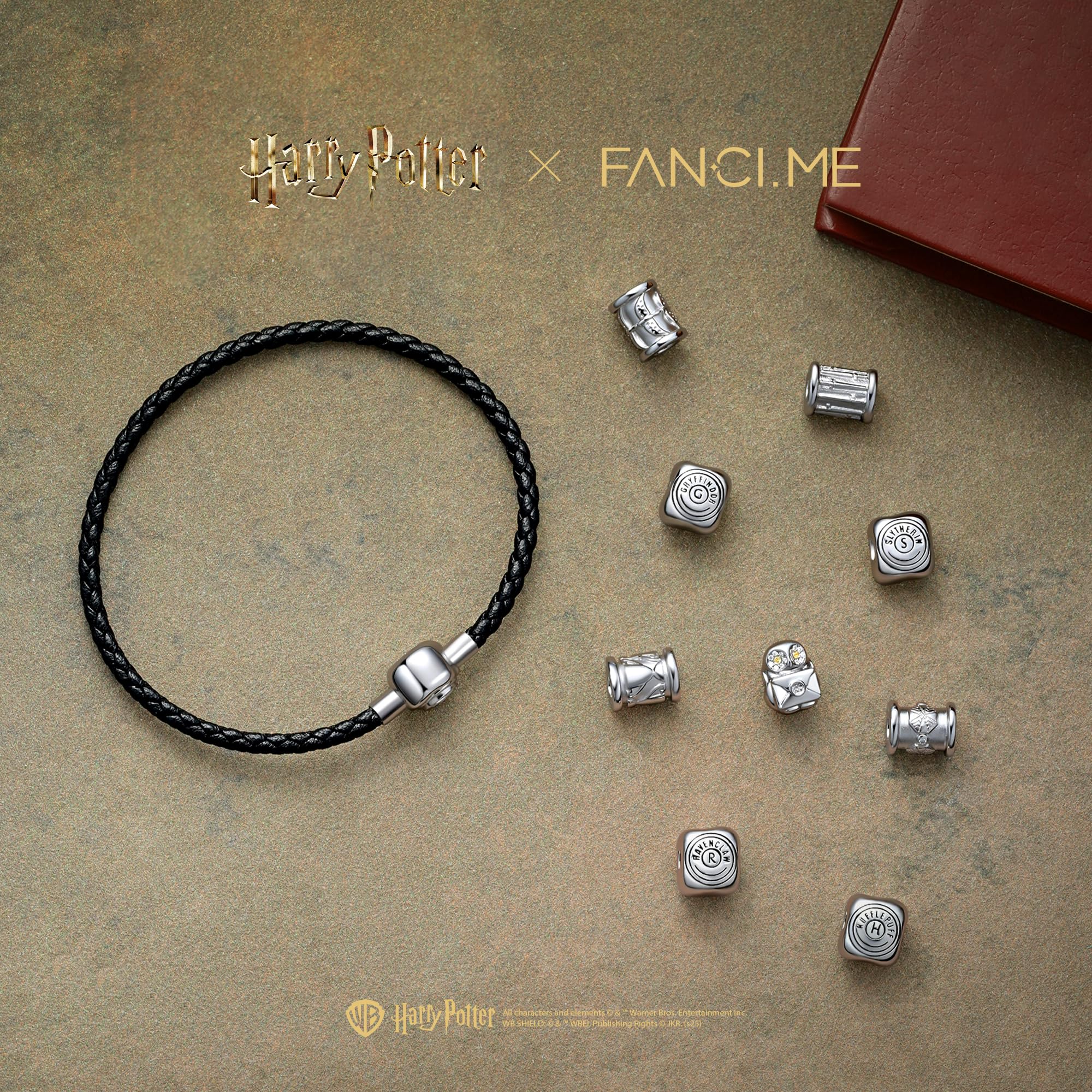 Harry Potter x FANCIME Collaborative Collection - Leather Bracelet, Sterling Silver Bead Charms Bracelet Jewellery Gift for Women Girls