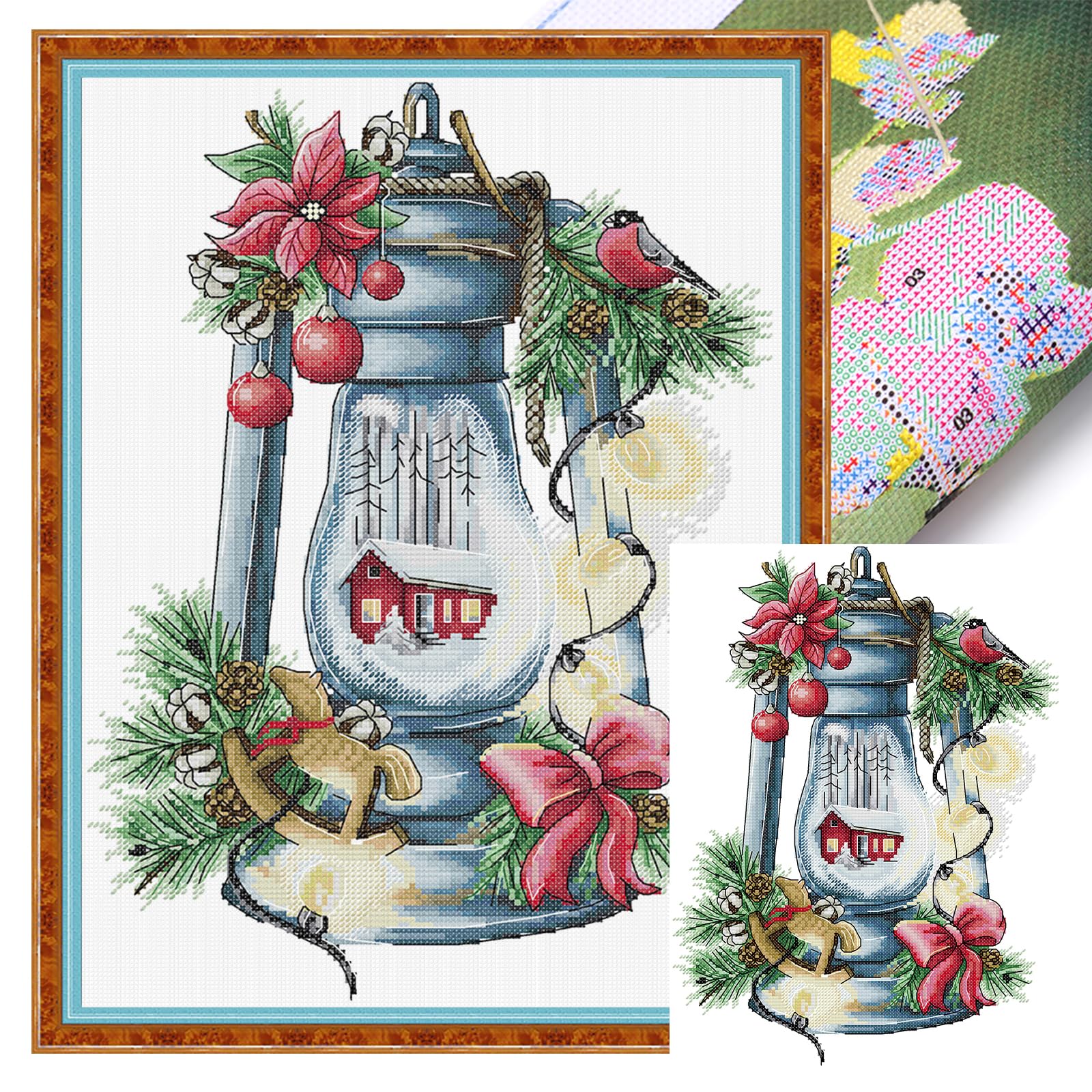 Poetrydraw Dg110 Winter Bird Lantern Full 14Ct Diy Stamped Embroidery Needlepoint Starter Kits For Adults Home Decor (Dg110)