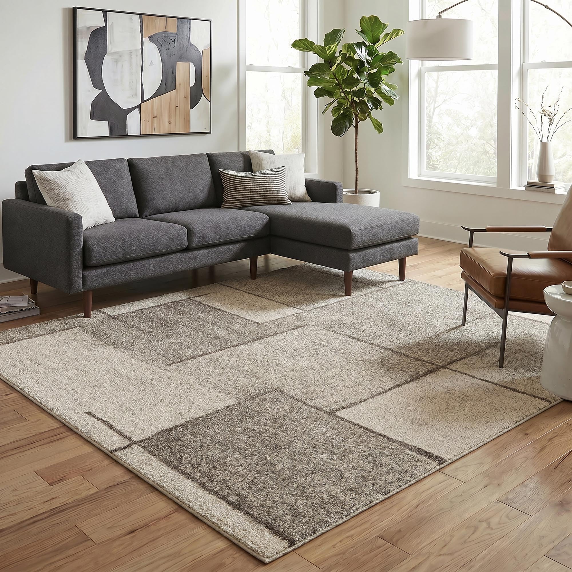 Rhodes Geometric Modern Living Room Area Rug, Sage - Sketch, 200x290cm
