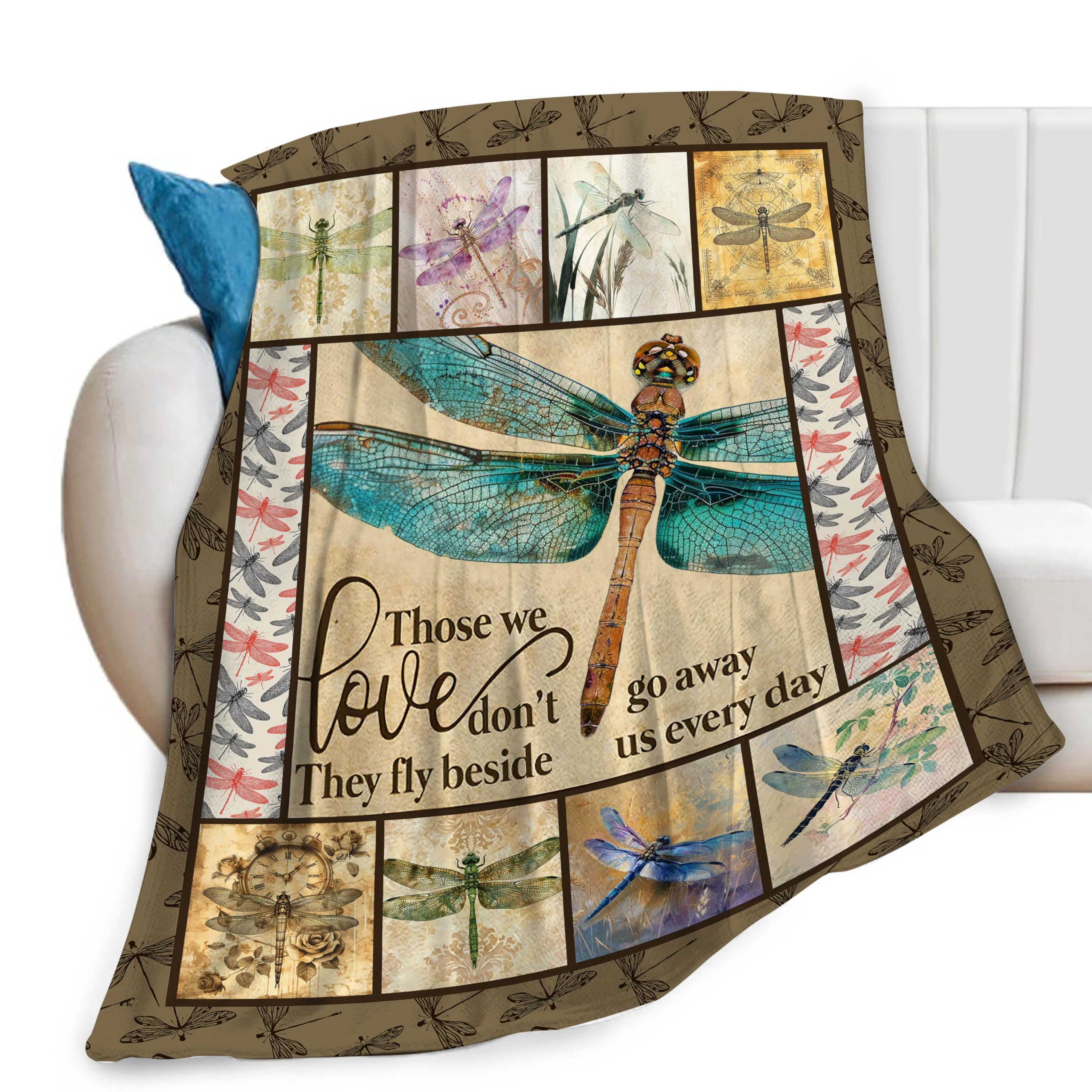 Feorafei Men's Dragonfly Print Blanket Dragonflies Memorial Throw Blankets Gifts For Couch Sofa Bed Stuff Decor Lightweight Soft Cozy Fleece Plush Warm Flannel Bedding For Lover Wo Teen Adults 60"X80"