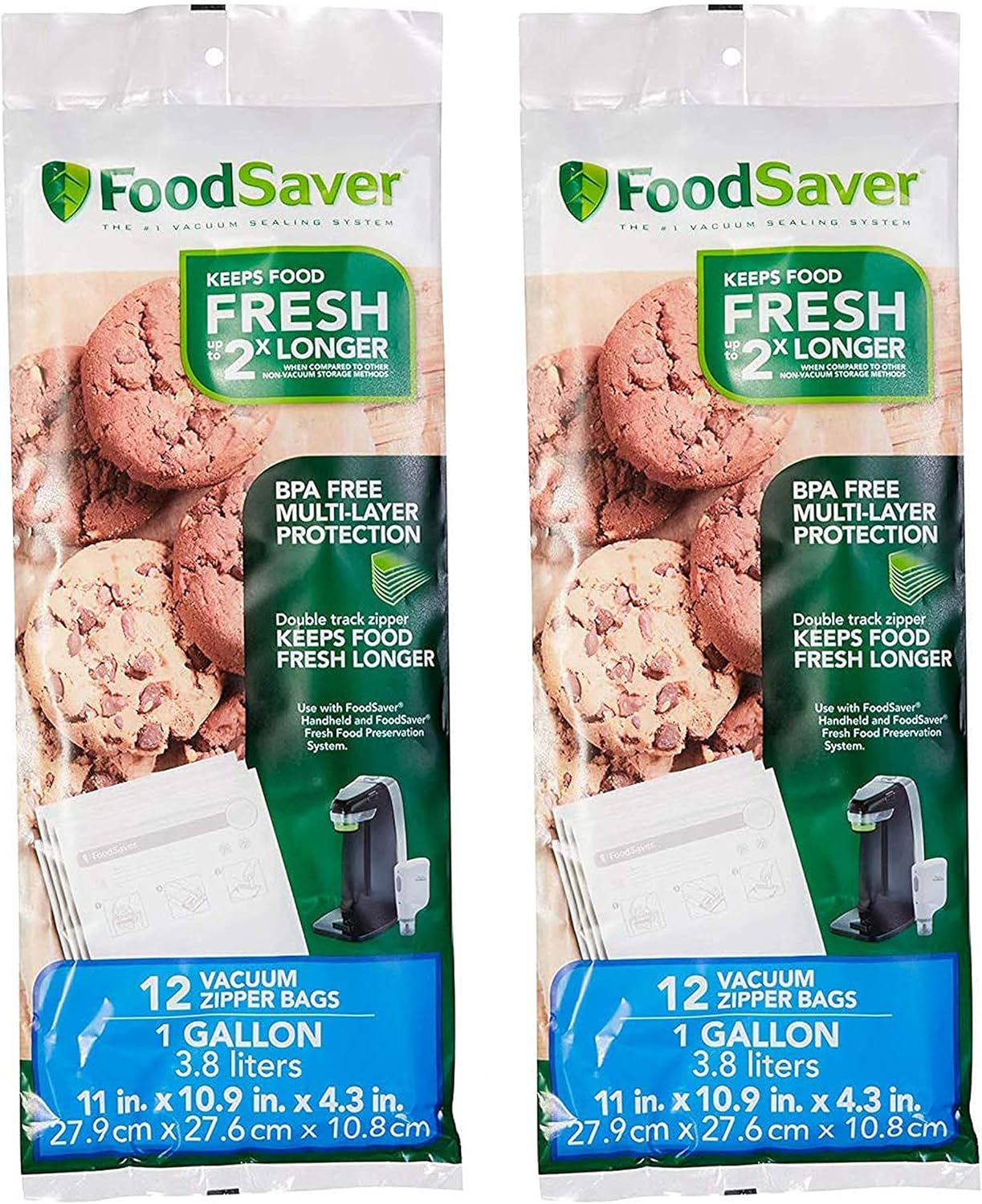 FoodSaver FSFRBZ0316-000 1-Gallon Vacuum Zipper Bags, 12 Count, Multi 2-Pack FoodSaver FSFRBZ0316-000 1-Gallon Vacuum Zipper Bags, 12 Count, Multi 2-Pack