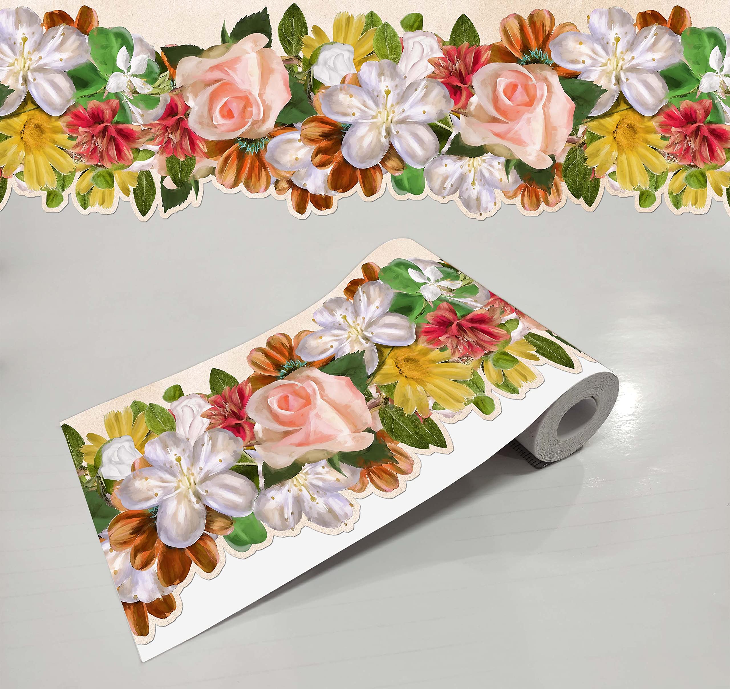 WallDesign Multicolor Flowers Painted Vinyl Wallpaper Border Sticker for Decoration of Top Skirting of Wall, Door, Window, Furniture, Cupboard Panel - 5.25 Inch Width x 20 Feet Length (B09Q33G765) Amazon Price History, Amazon Price Tracker