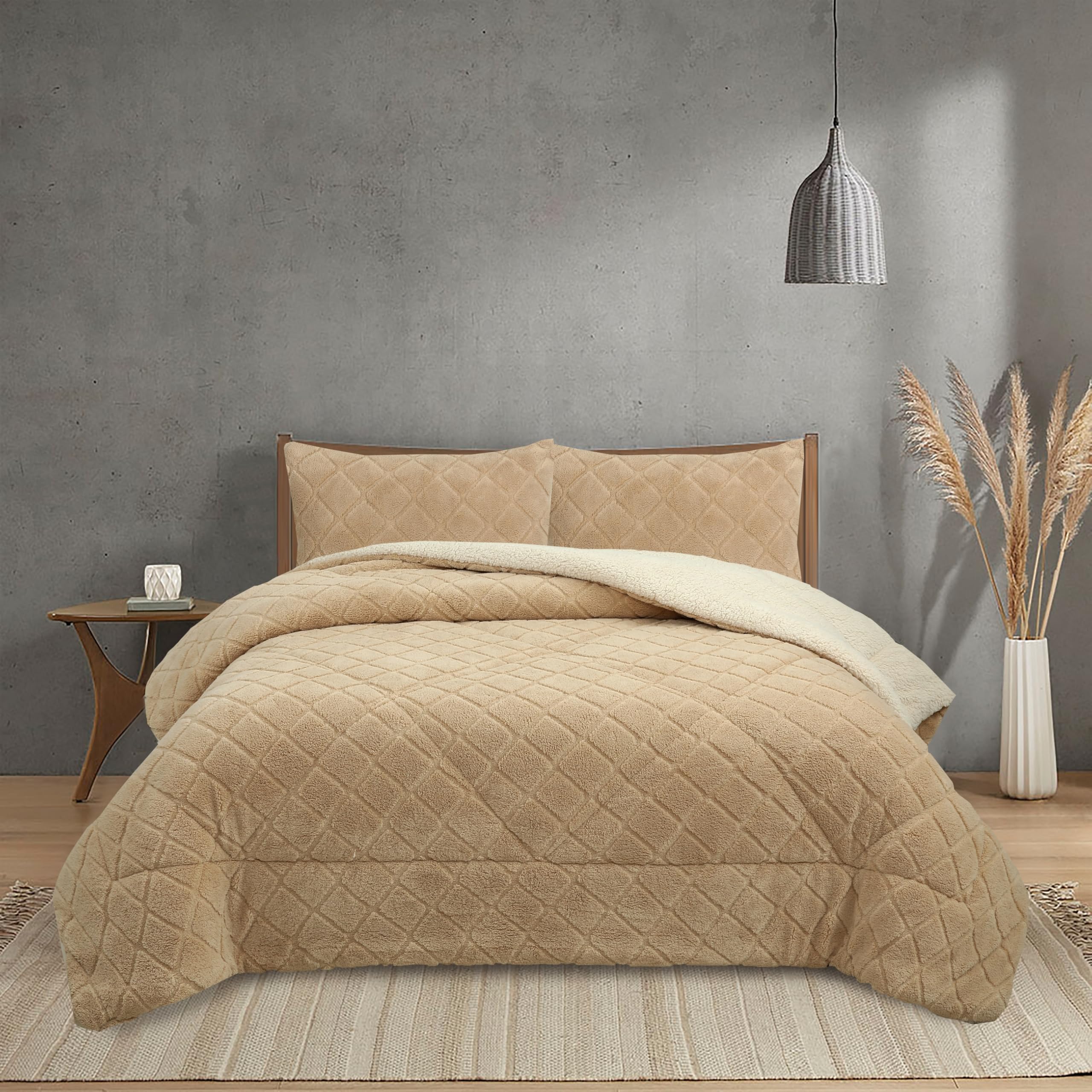 NH NOVOTEXTIL HOGAR Edredón Invierno Sherpa Cama 150 (250x260) Extra Grueso 560gr/m2 Efecto Borreguito - Edredón Suave, Cálido y Transpirable con 2 Fundas Almohada (50x70) (Kaunas)