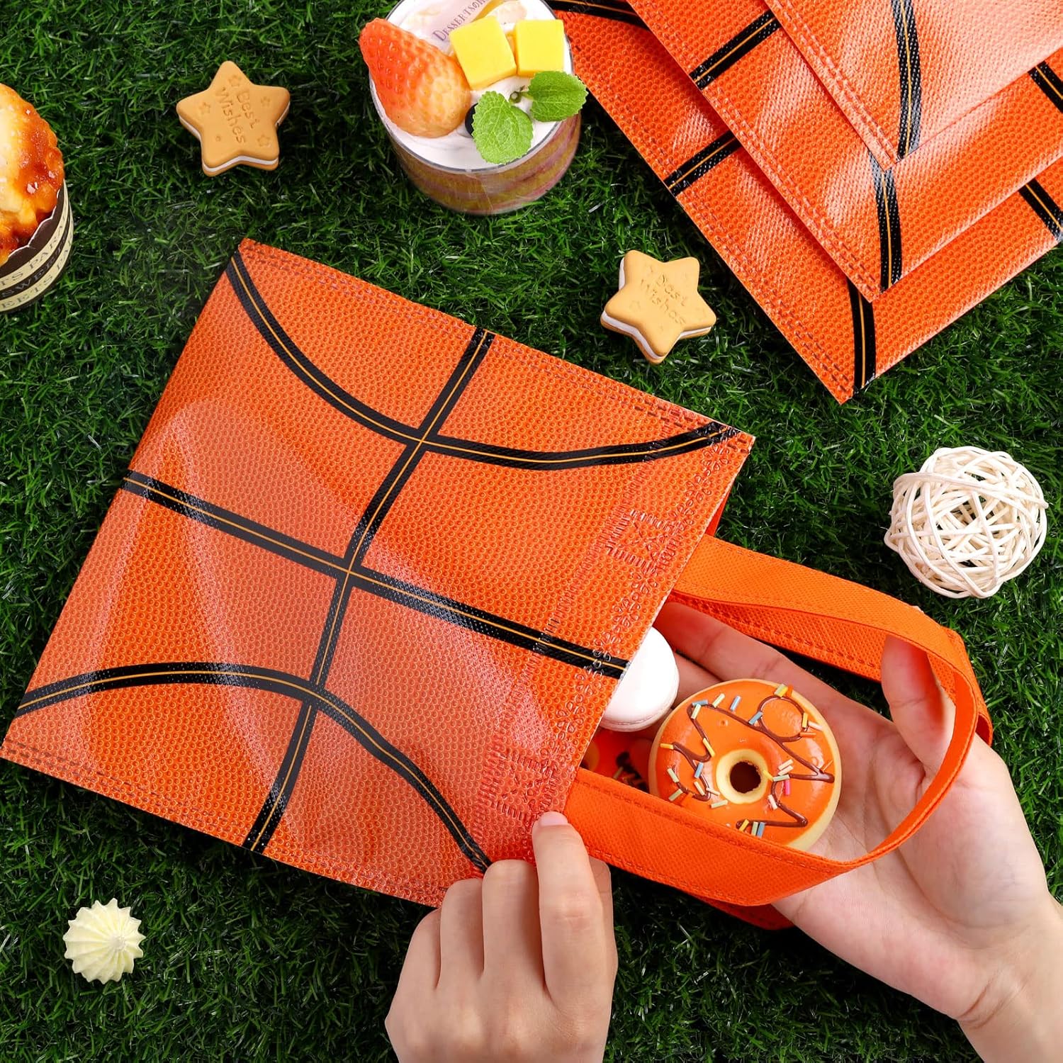 Mimind 24-Piece Basketball Non-Woven Party Favor Bags with Handles - 7.8 x 7.8 Inch, Perfect for Sports Theme Party, Baby Shower, Birthday - Image 4
