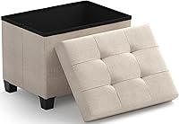 OrnavoHome Small Rectangle Storage Ottoman with Legs - 600 LB Capacity Footrest Stool, 12x16x12 Beige Linen for Bedroom Living Room Dorm