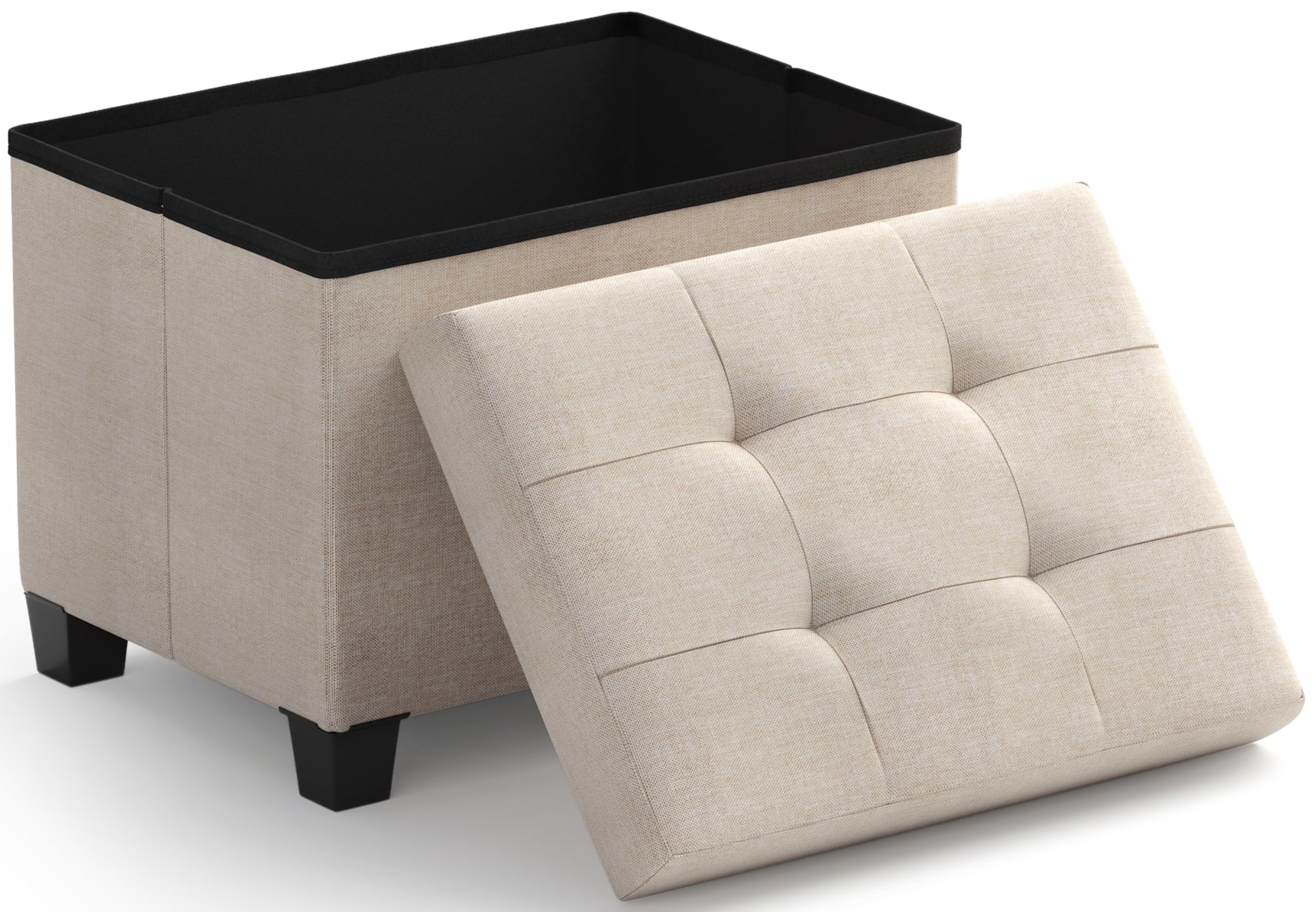 Ornavo Home Small Rectangle Storage Ottoman with Legs, 12x16x12, Beige