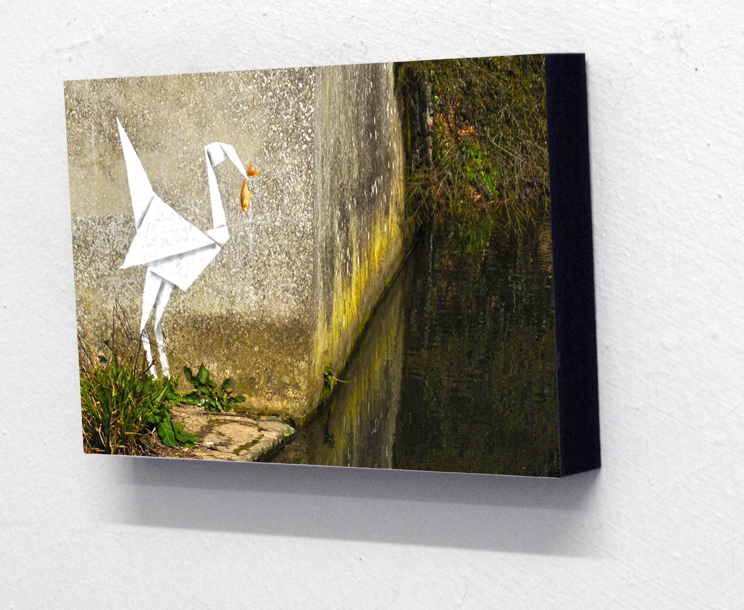 Totally Graphics Black 6" X 4" (Postcard Size) Block Mounted Picture, Banksy Origami Crane
