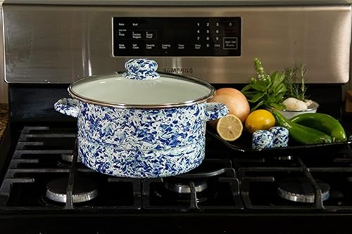 Miniatura 8 de Golden Rabbit Enamelware  Esmalte blanco sobre patrón negro  6 Quart Stock Pot