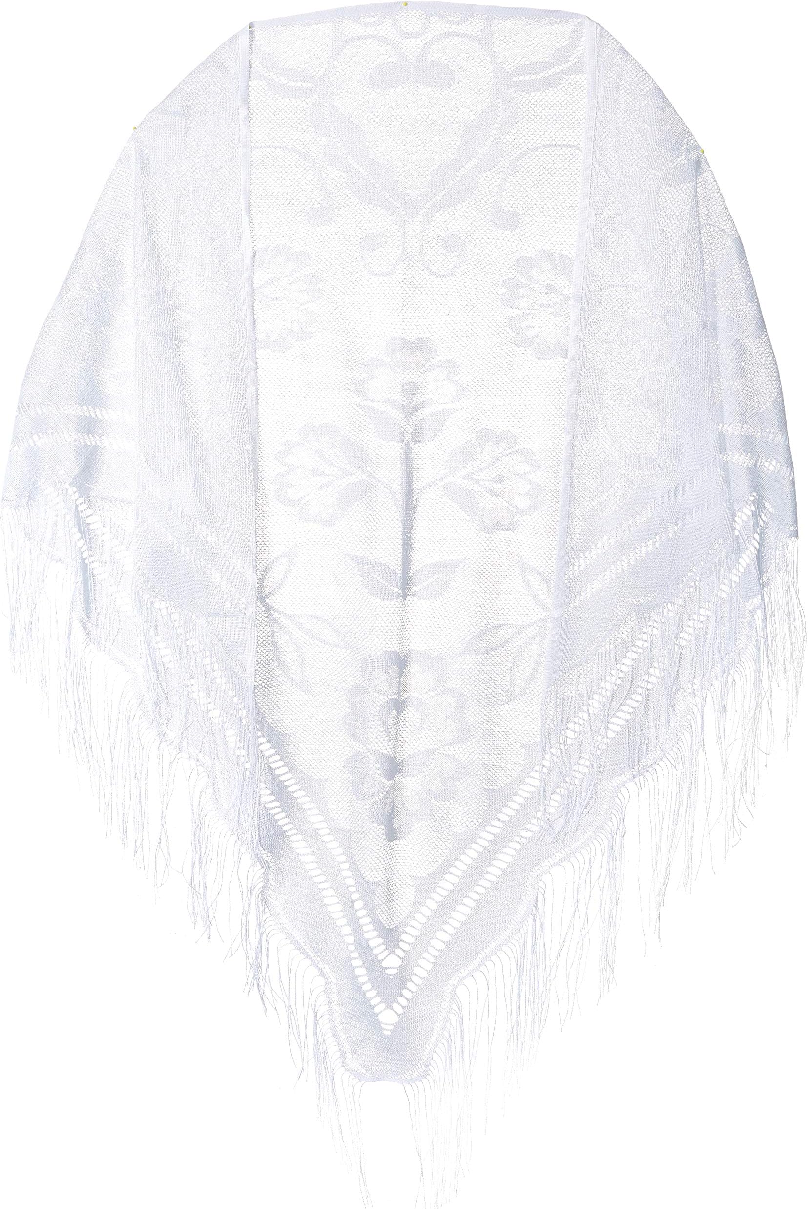 Fine Soft Lace Shawl Wrap Leaf Designed Scarf, Cape Poncho with Fringes For Women