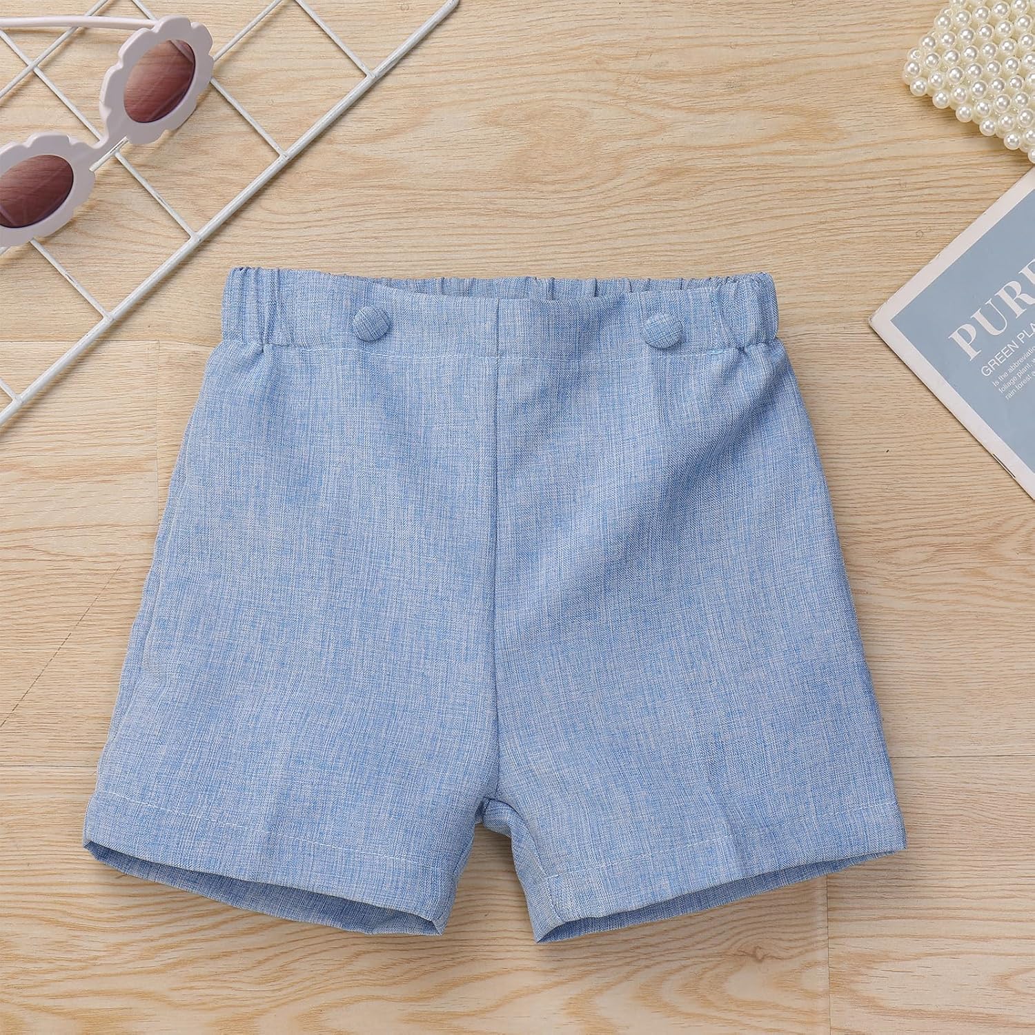 ODASDO Baby Boy Smocked Outfit Toddler Kids Short Sleeve Shirt and Shorts Set for Birthday Party Cake Smash Wedding Baptism - Image 5