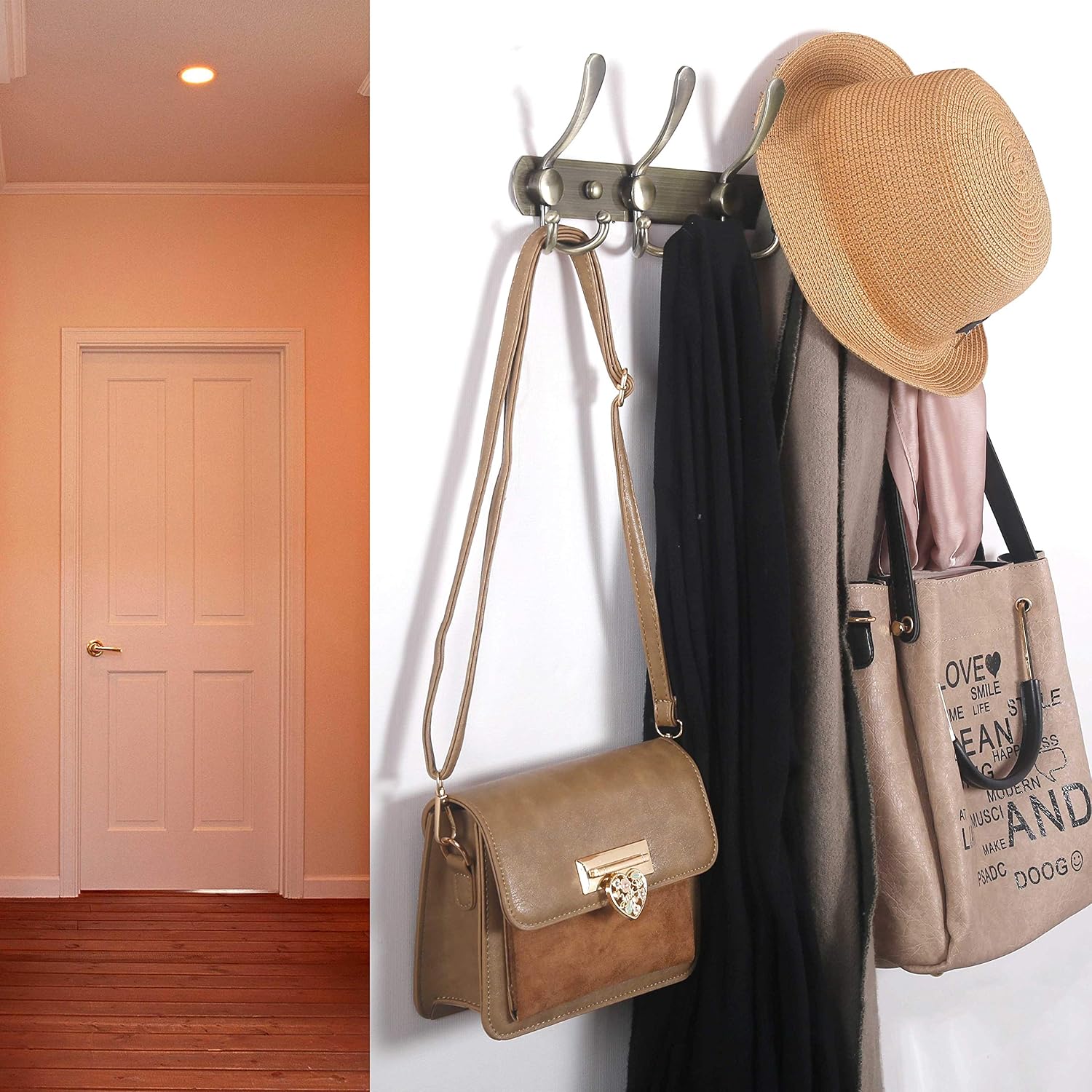 WEBI Coat Rack Wall Mounted,Coat Hanger Wall,Coat Hooks Wall Mounted,Wall Coat Rack with Hooks for Hanging Coats,Hats,Jacket,Clothes,Bronze,2 Packs