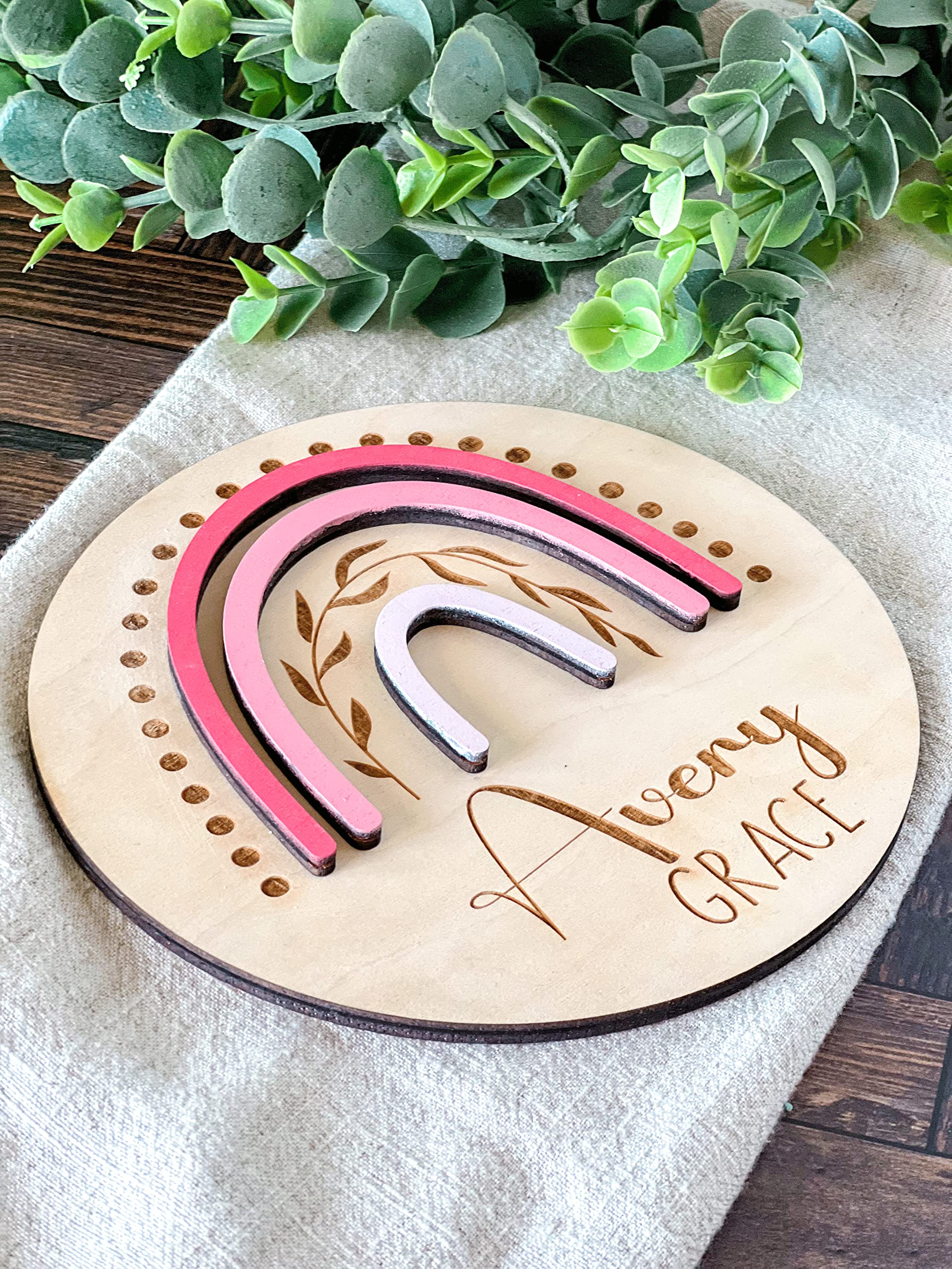 Personalized Birth Announcement Sign for Hospital - Single Sided - Wooden Newborn Announcement Sign - Name Baby Announcement Rainbow Sign Customized for Baby Girl