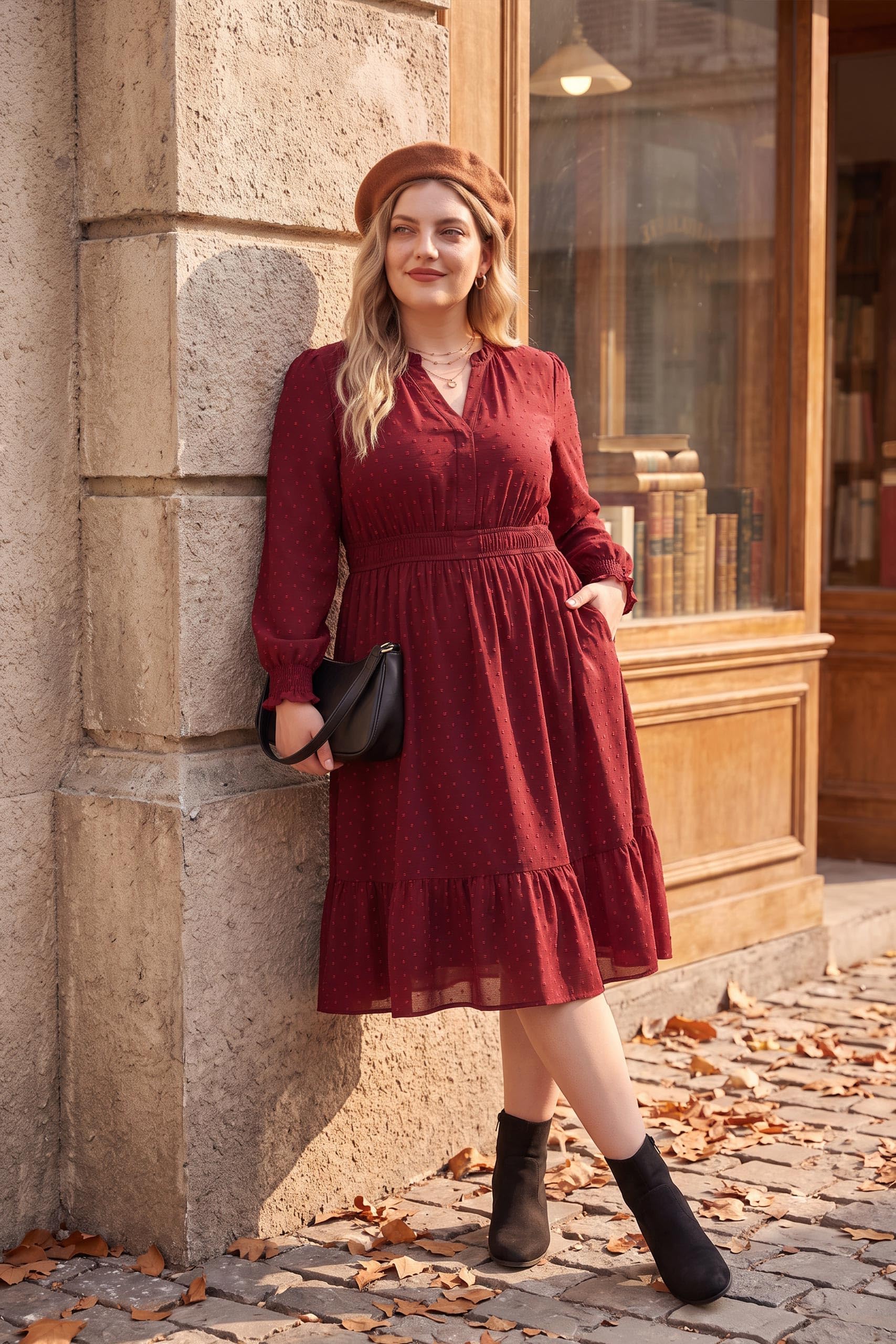 RITERA Damen-Midikleid, Übergröße, Herbst, Hochzeit, Gäste, V-Ausschnitt