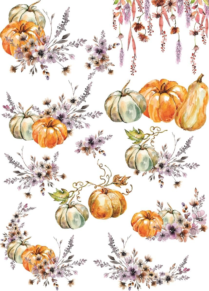 Thanksgiving Pumpkins Rice Paper, 11.5 x 16 inch (1pc) - Mulberry Paper for Decoupage Furniture Print Crafts by Craft Kreatively